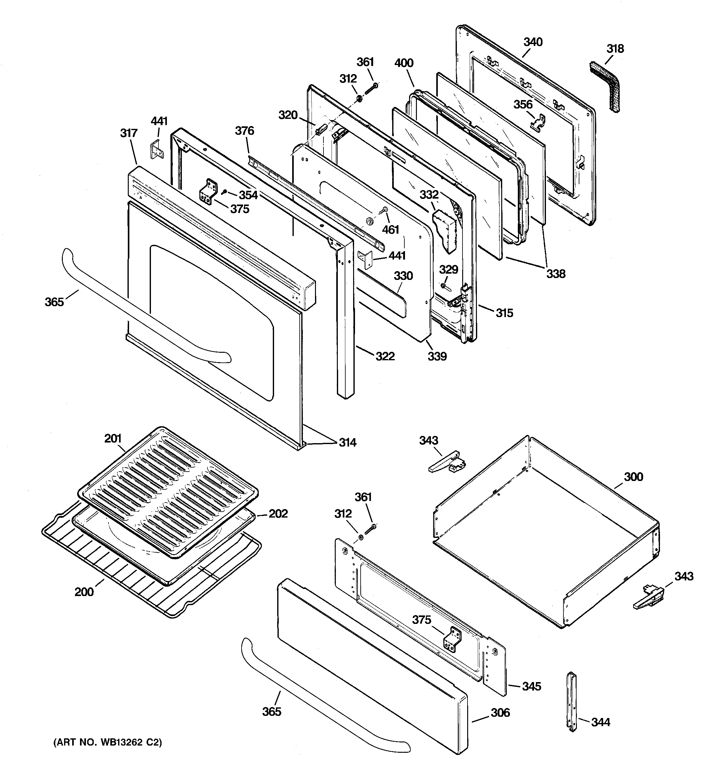 GE JGBP36SEL2SS door & drawer parts diagram