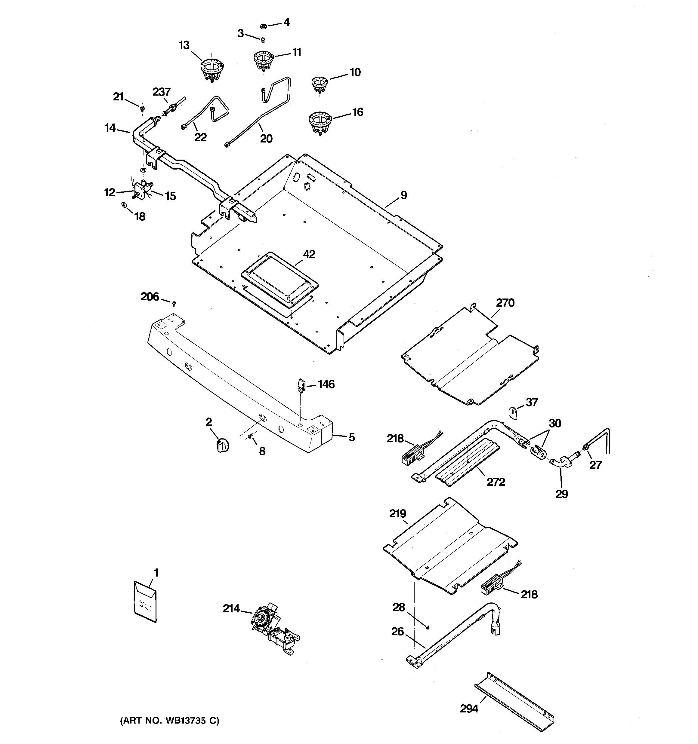 GE JGBP83WEJ6WW gas & burner parts diagram