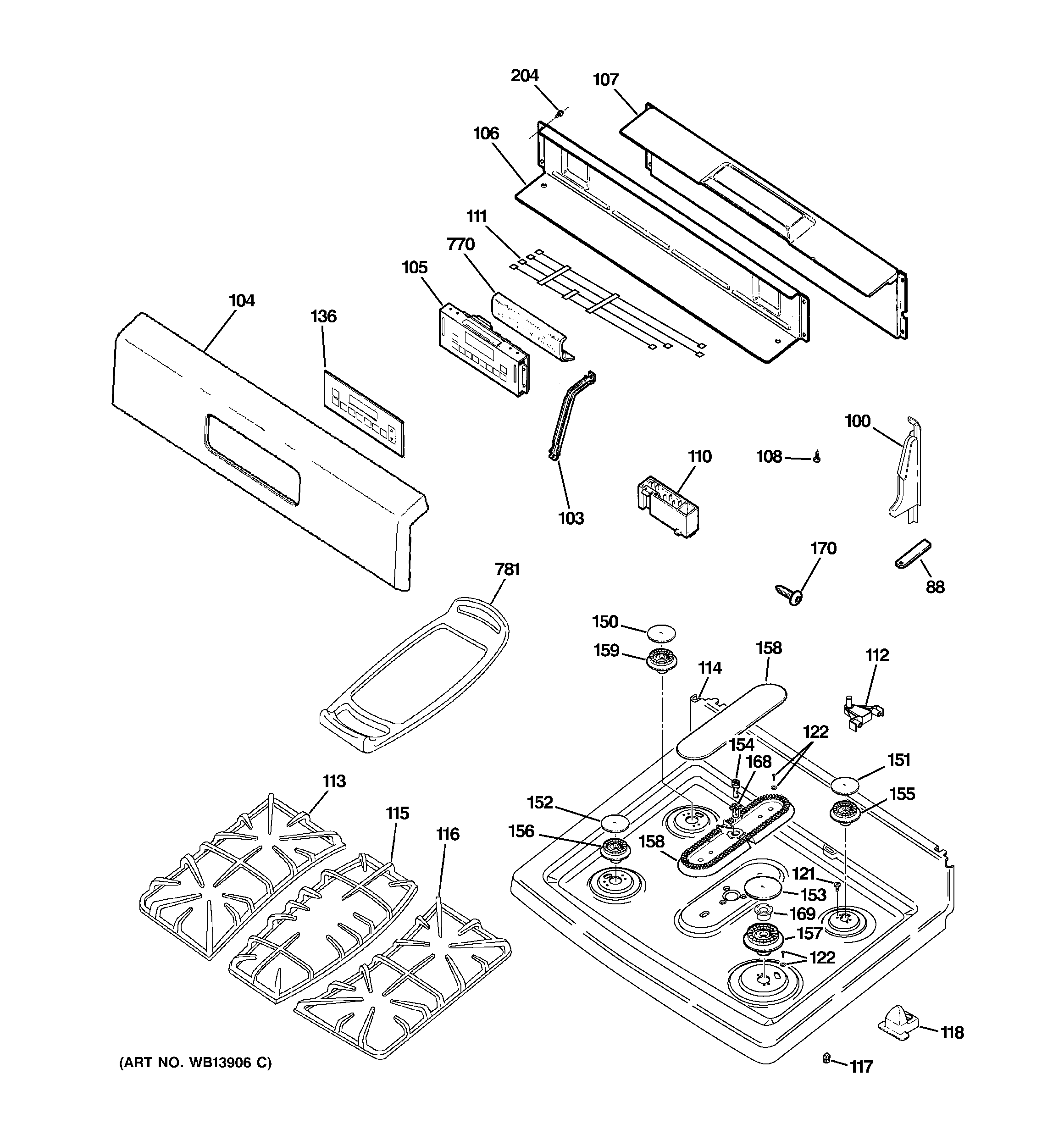 GE JGBP87MEL4BG control panel & cooktop diagram