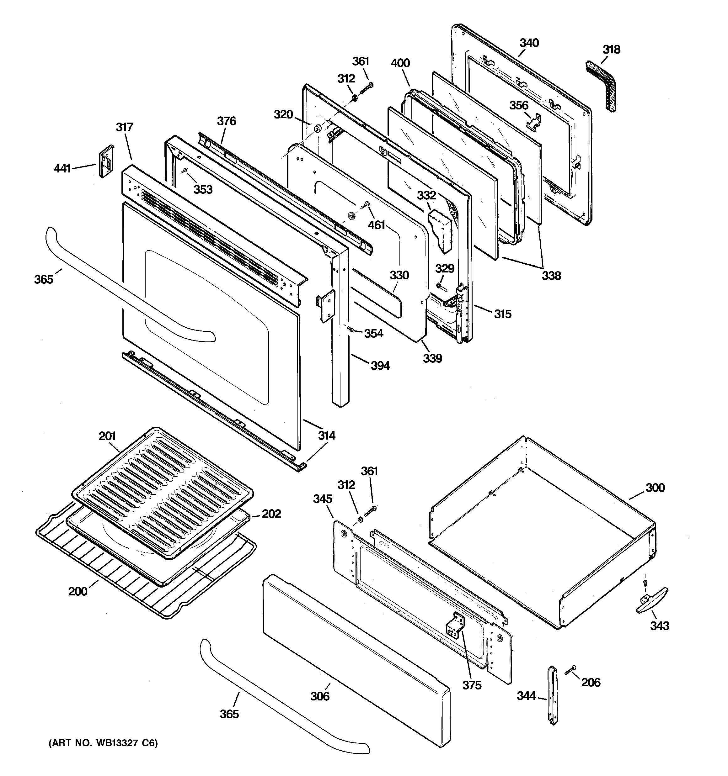 GE JGBP87MEL4BG door & drawer parts diagram
