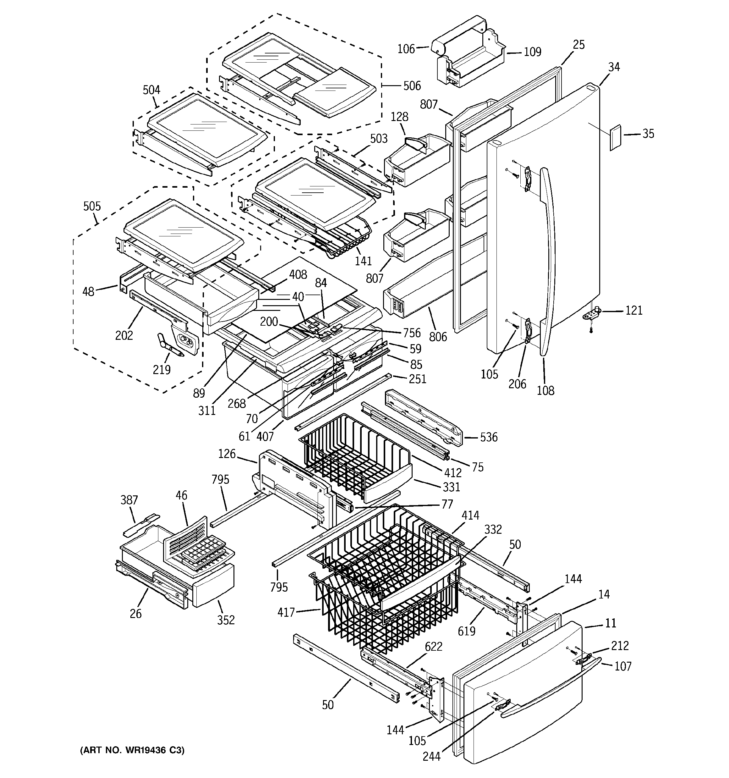 GE PDS20SCPARSS doors & shelves diagram