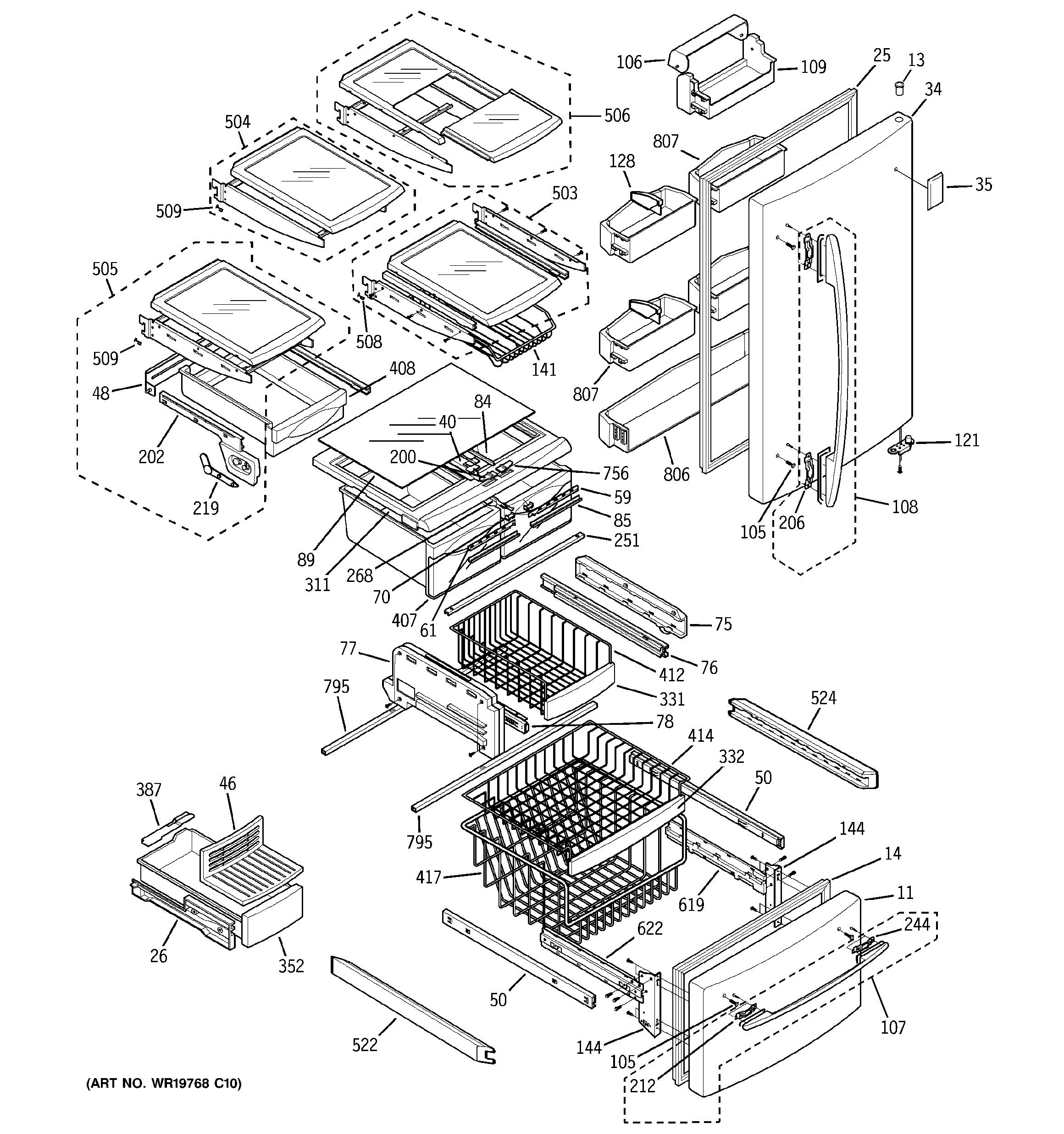GE PDS20SCRBRSS doors & shelves diagram