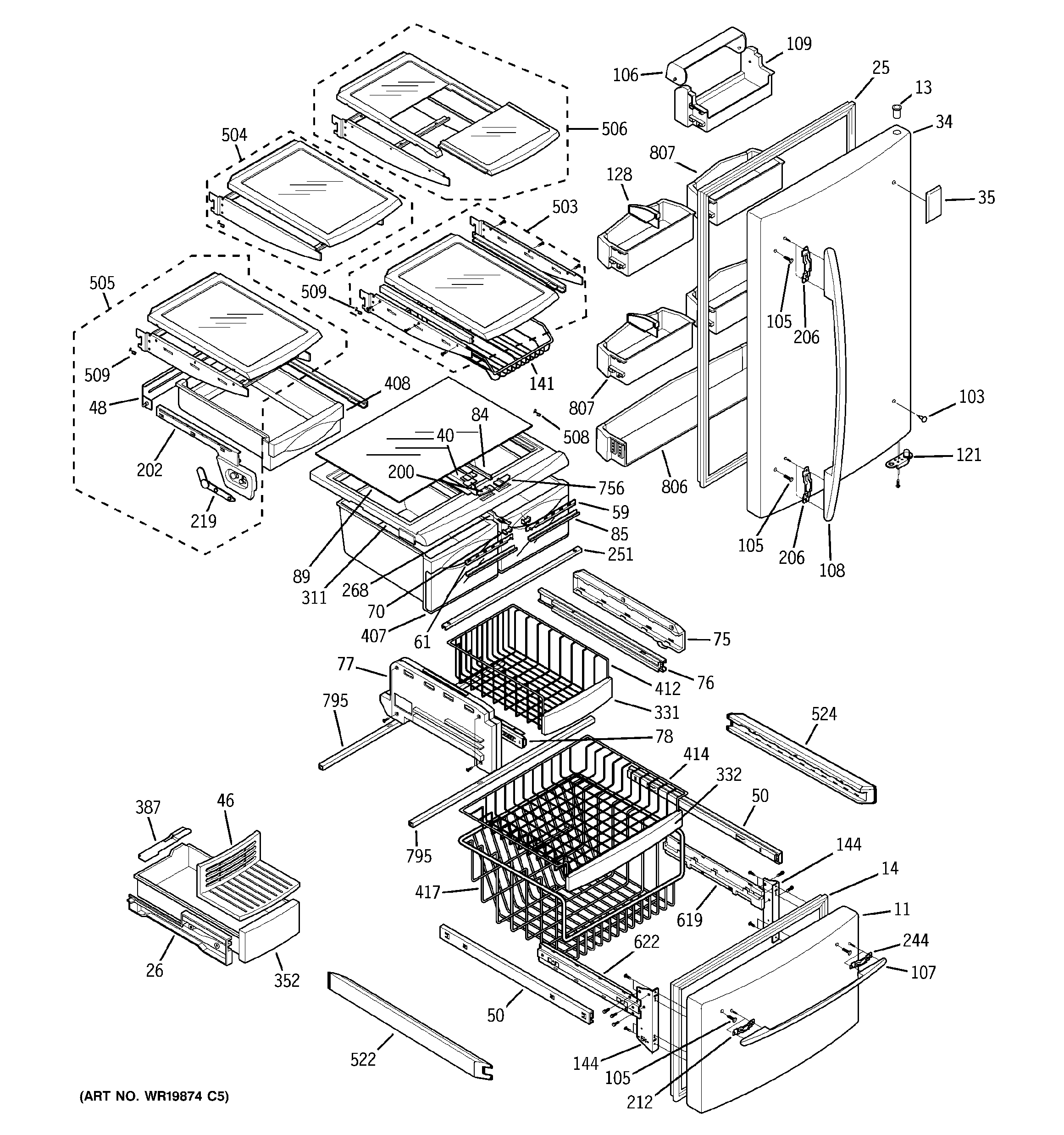 GE PDS22MCRBWW doors & shelves diagram