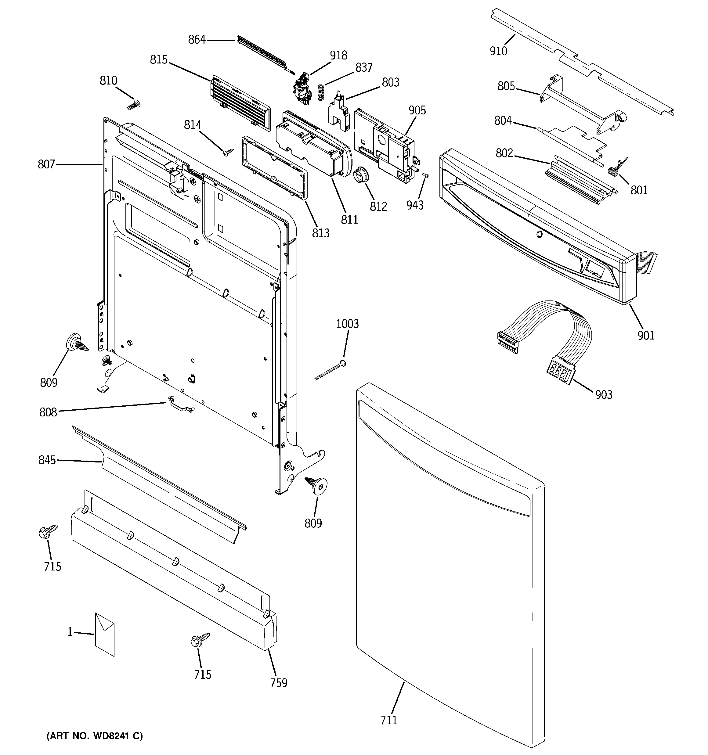 GE PDW7380N15SS escutcheon & door assembly diagram