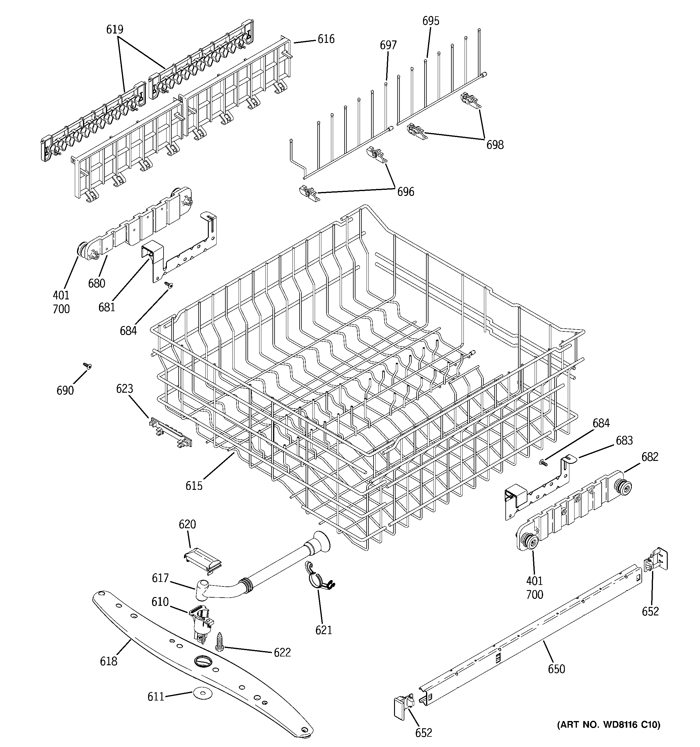GE PDW7380N15SS upper rack assembly diagram