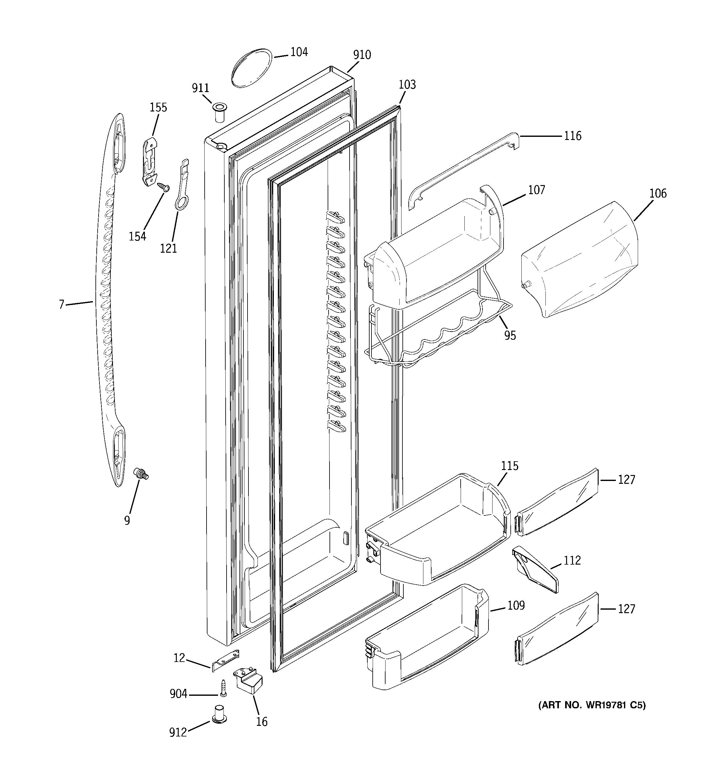 GE PSF26NGTDBB fresh food door diagram