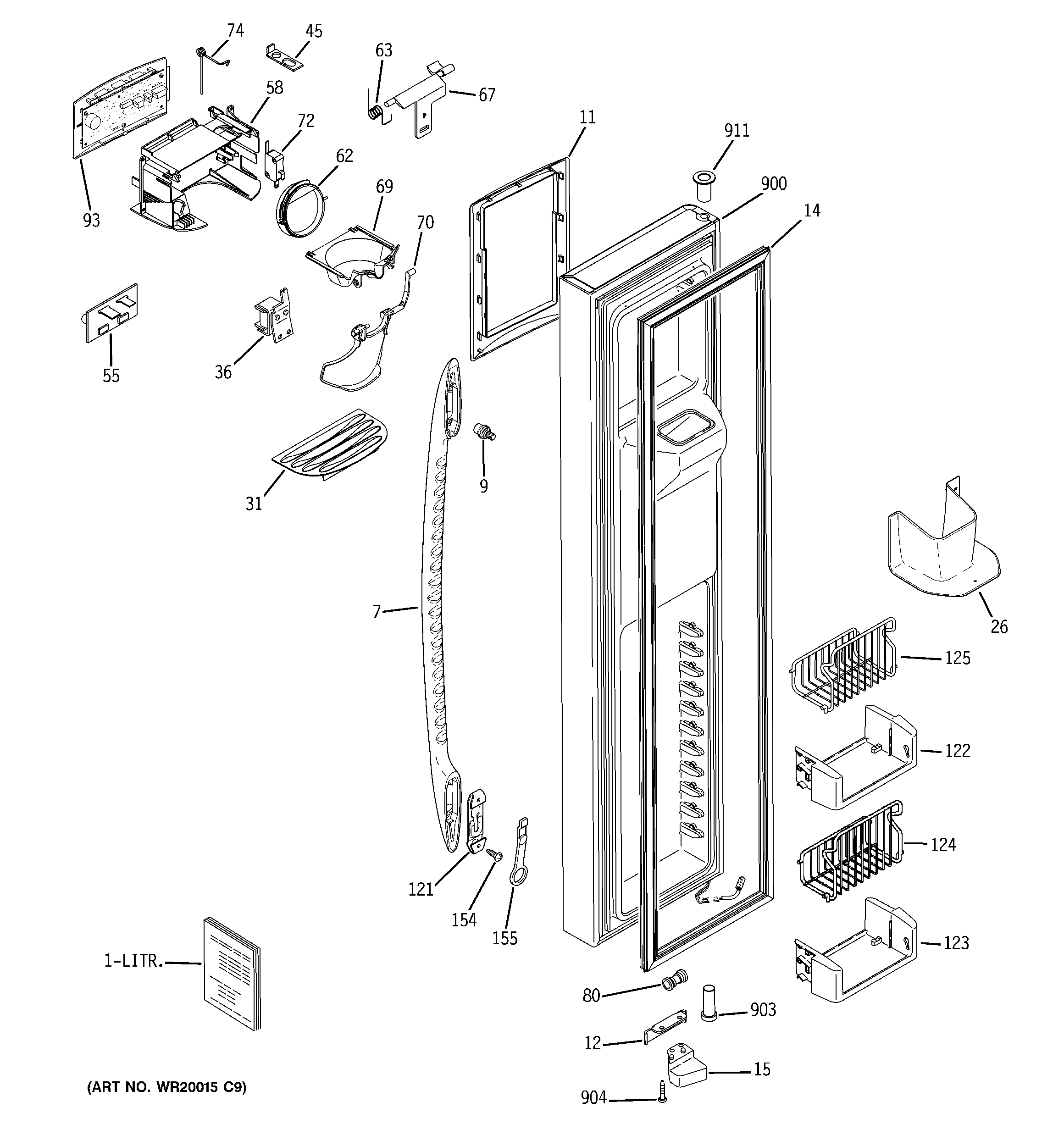 GE PSF26NGTECC freezer door diagram