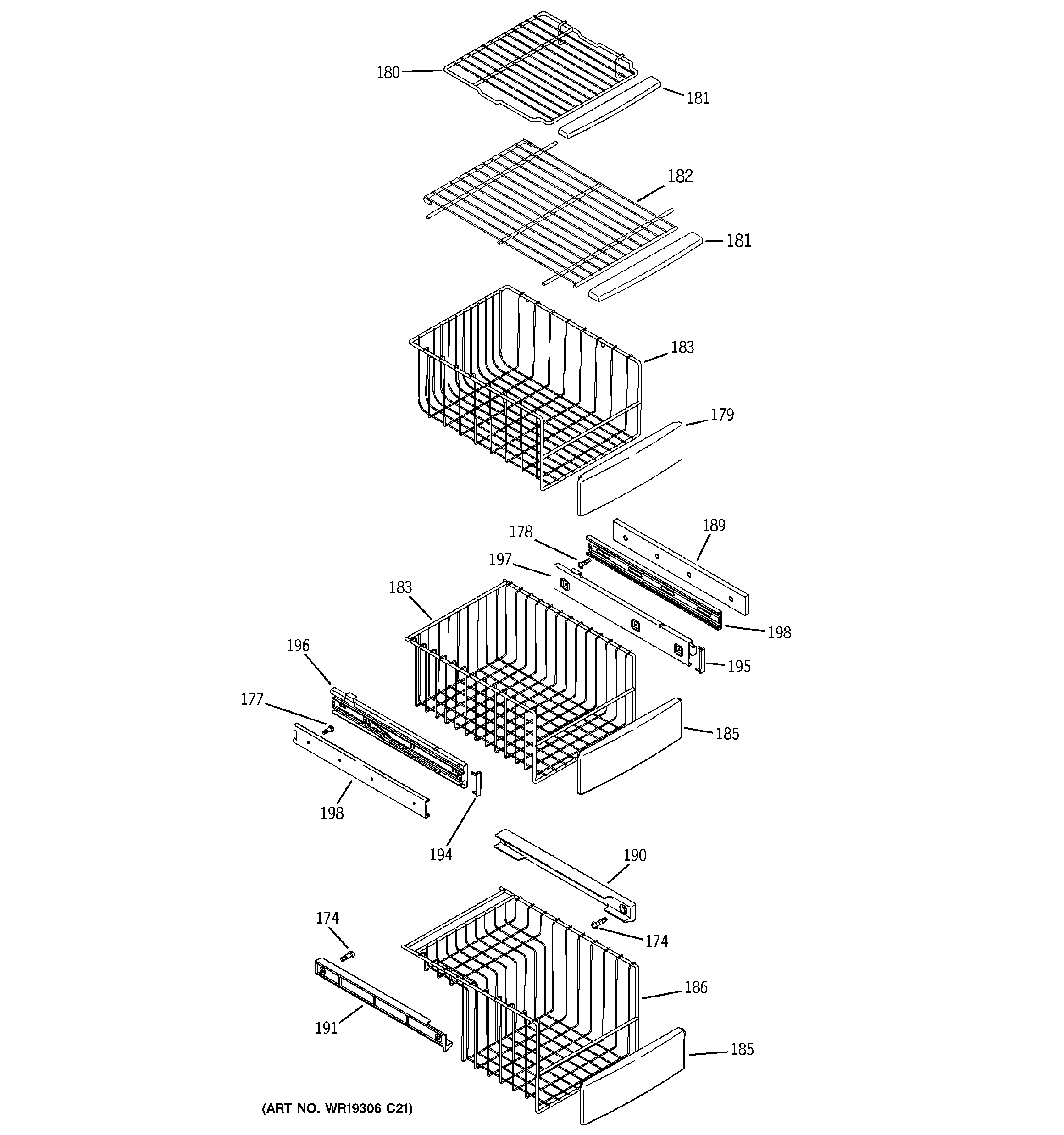 GE PSF26NGTECC freezer shelves diagram