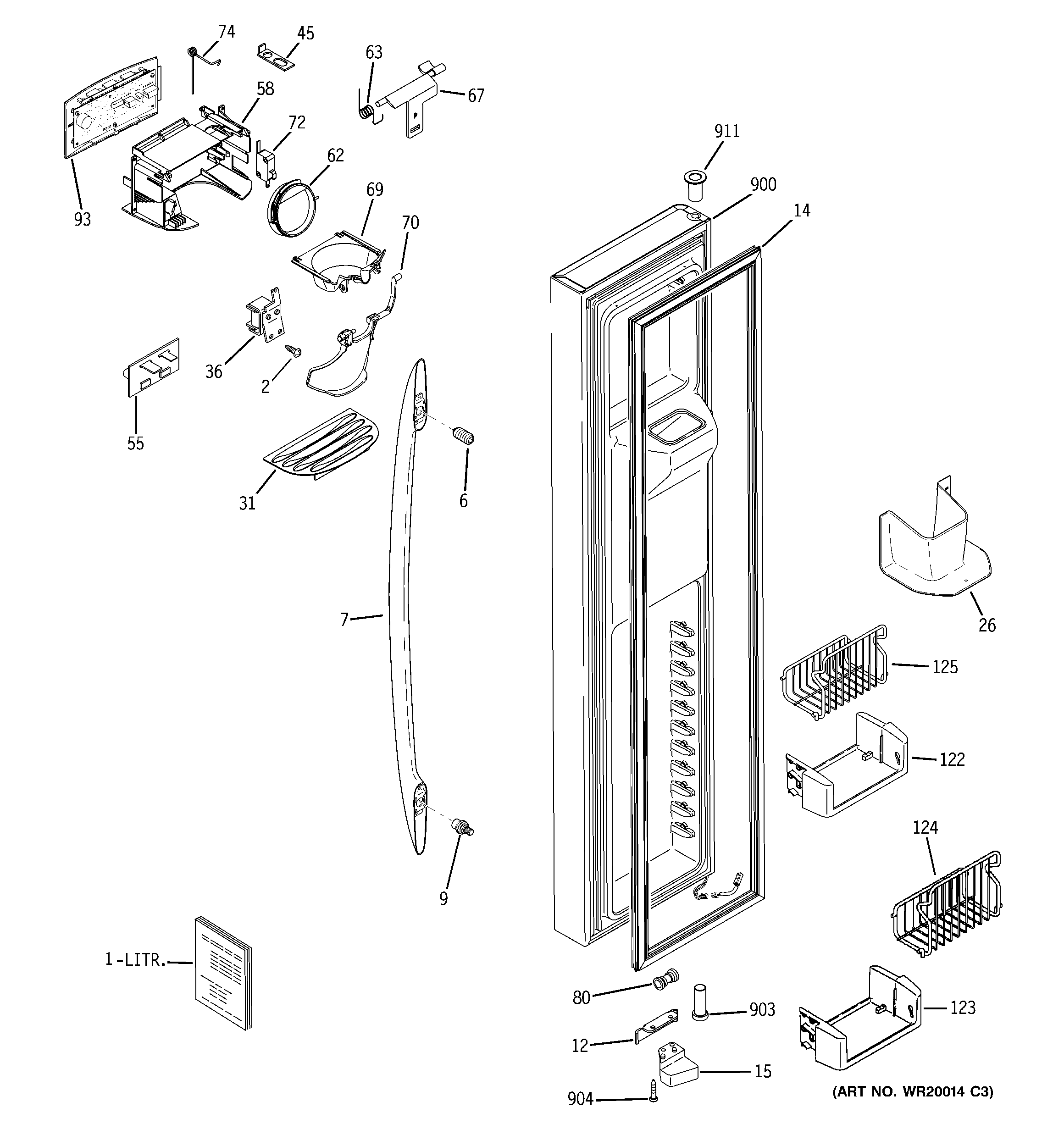 GE PSS27NSTCSS freezer door diagram