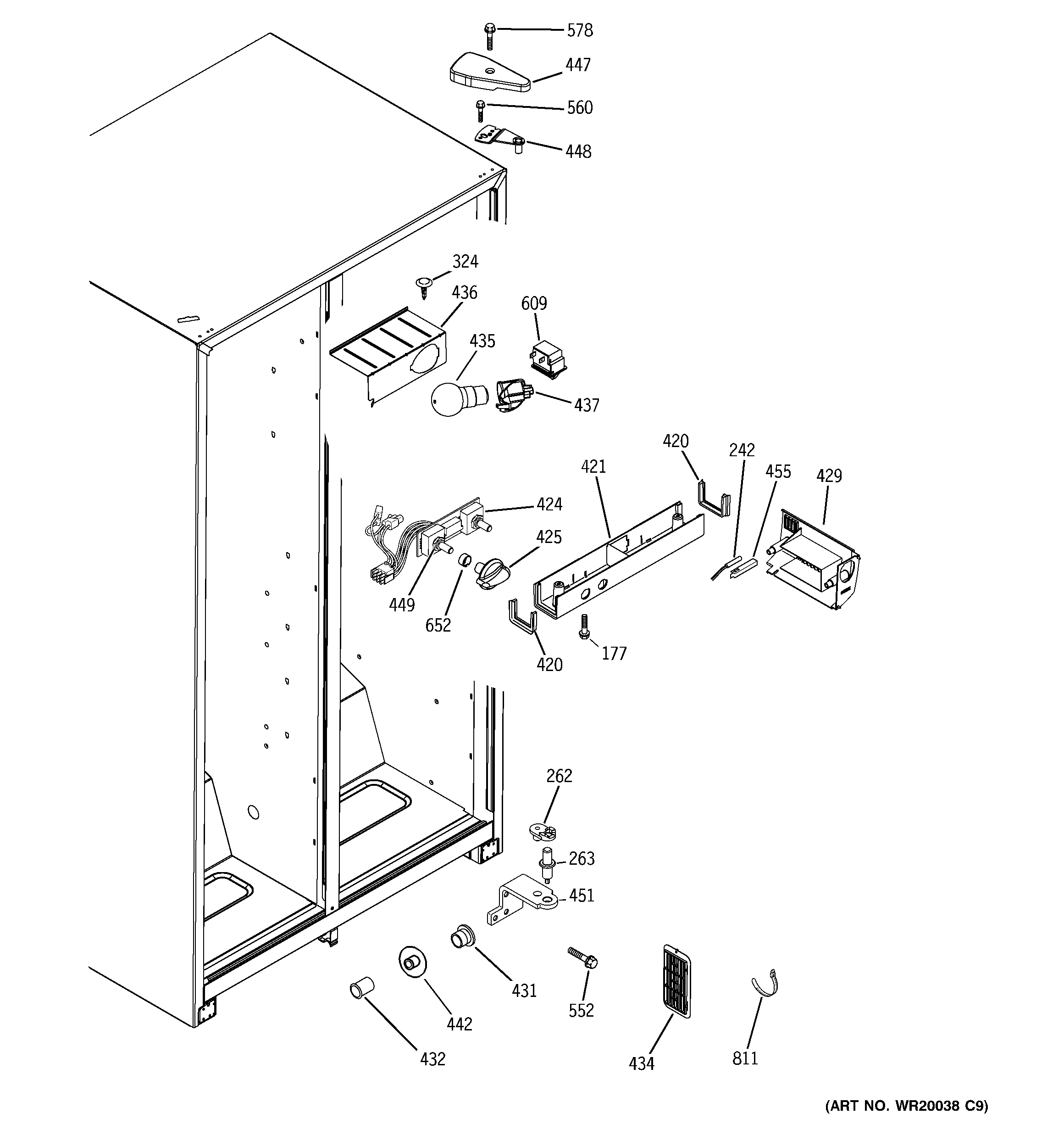 GE GSS20DBTECC fresh food section diagram