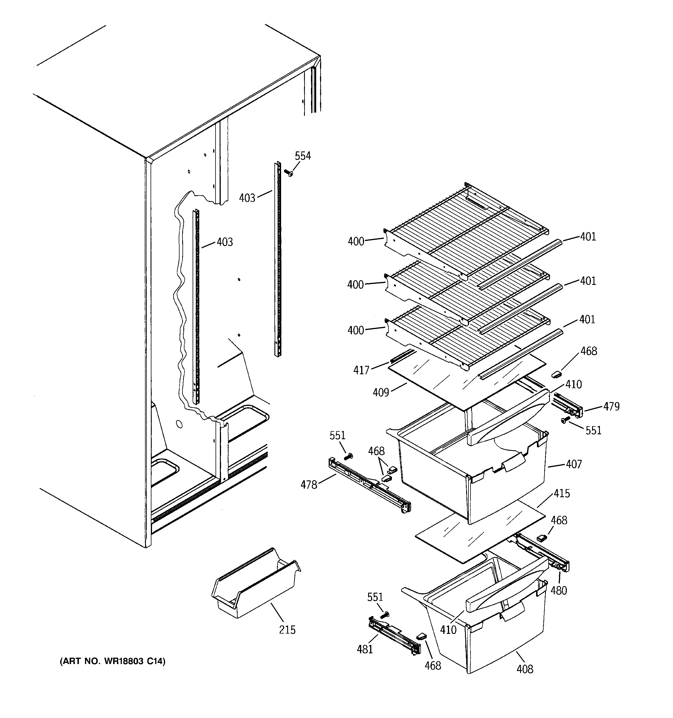 GE GSS20DBTECC fresh food shelves diagram