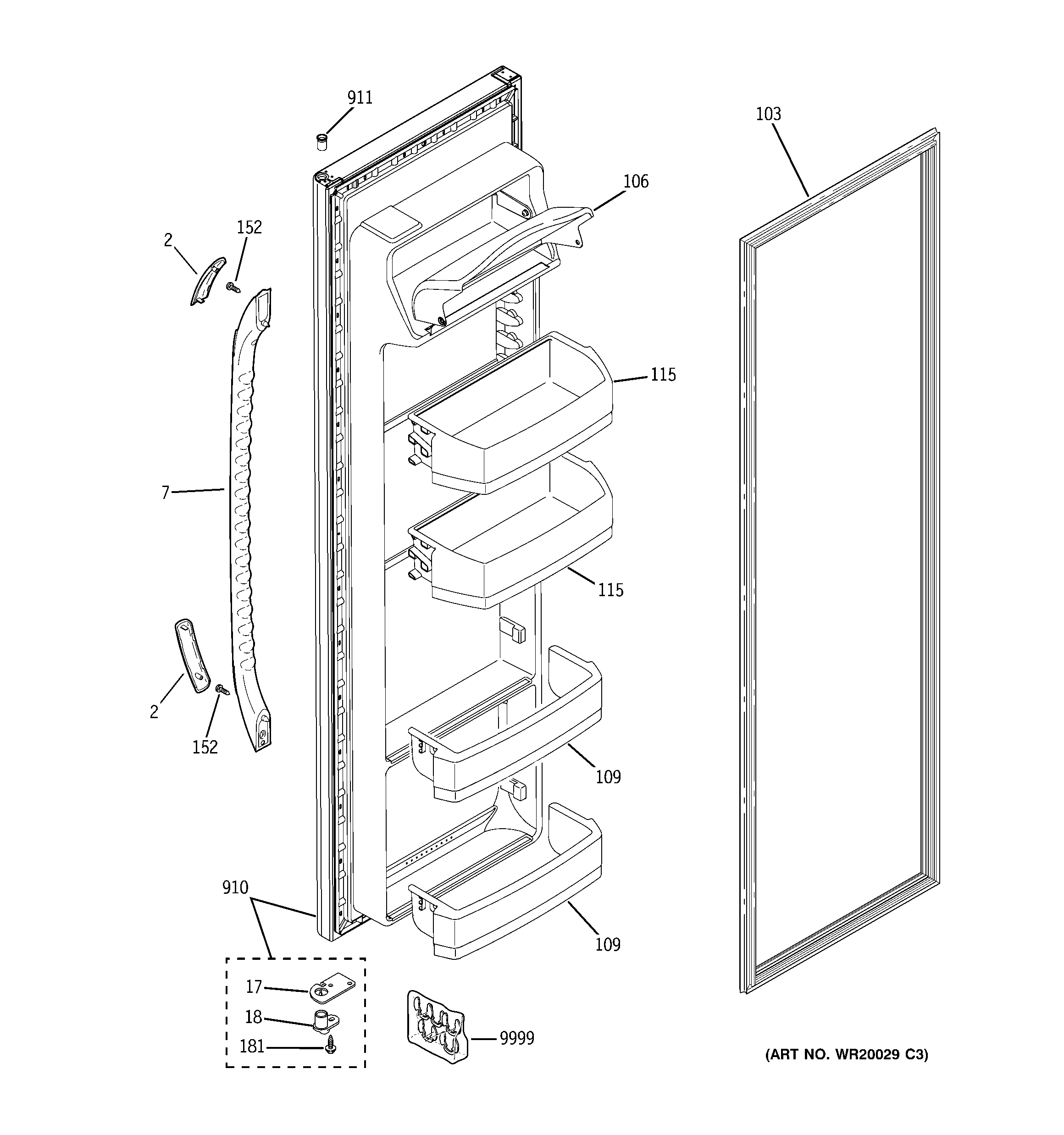 GE GSS25JETBBB fresh food door diagram