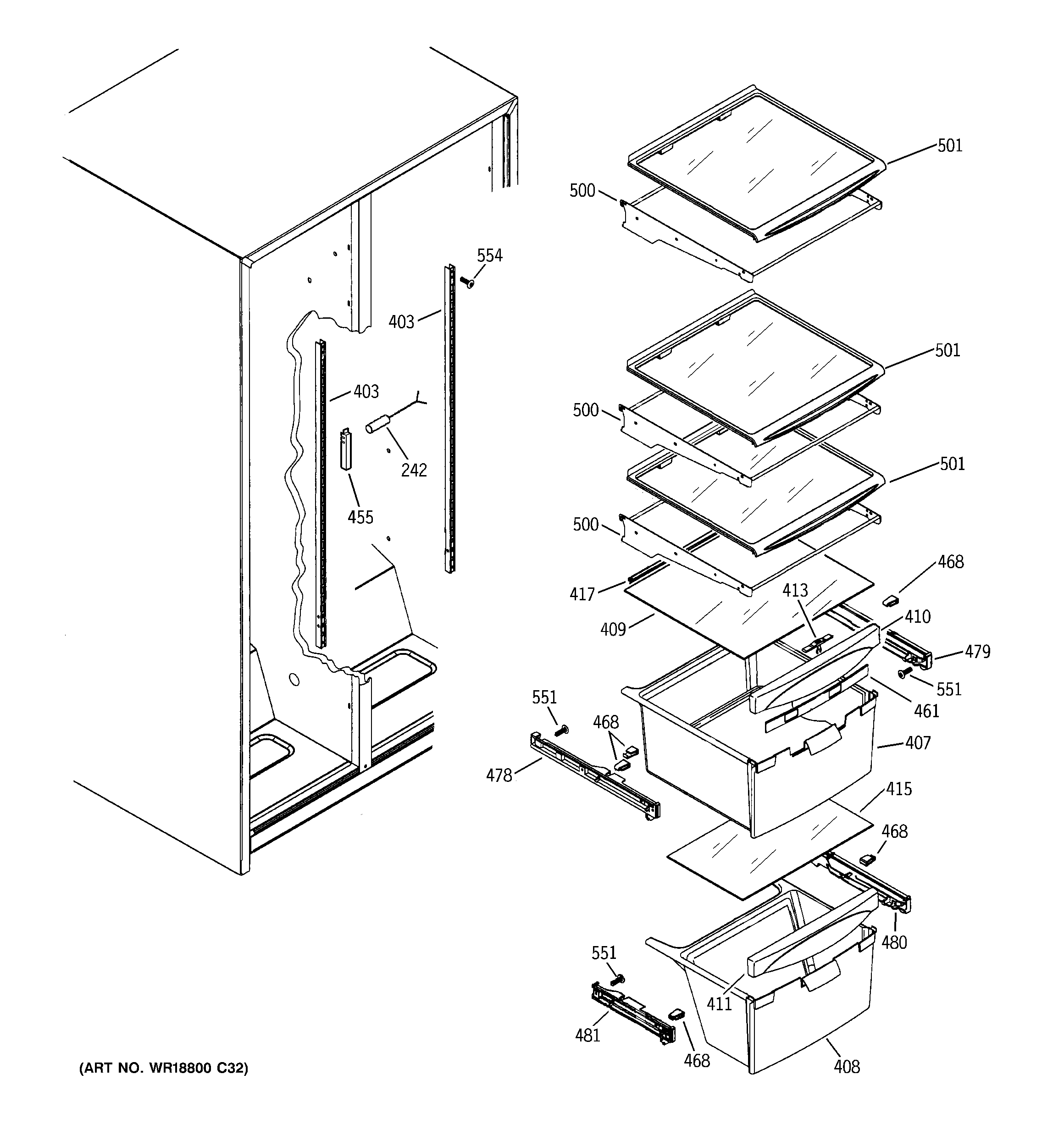 Hotpoint HSM22IFTESA fresh food shelves diagram