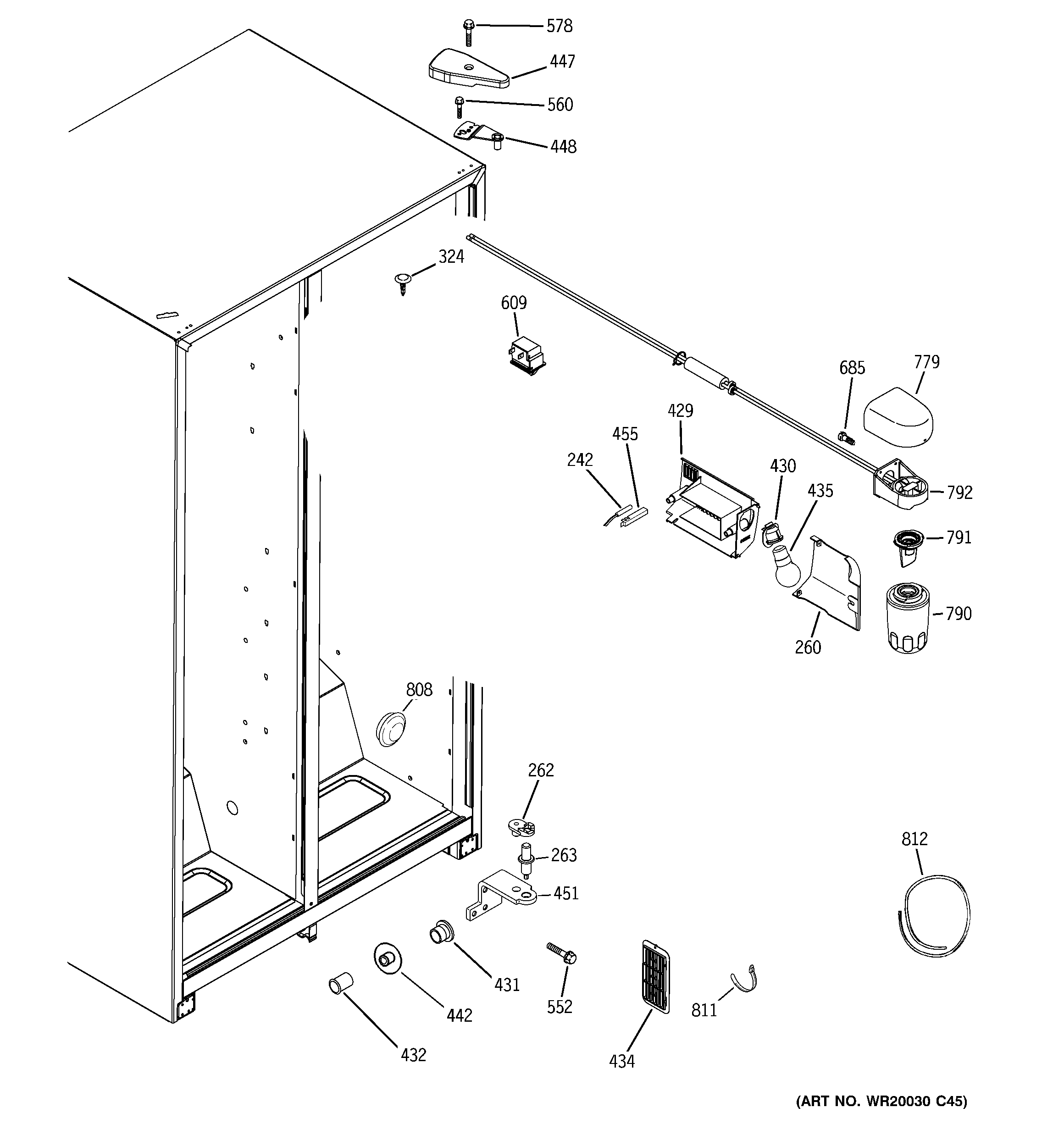 Hotpoint HSS25GFTEBB fresh food section diagram