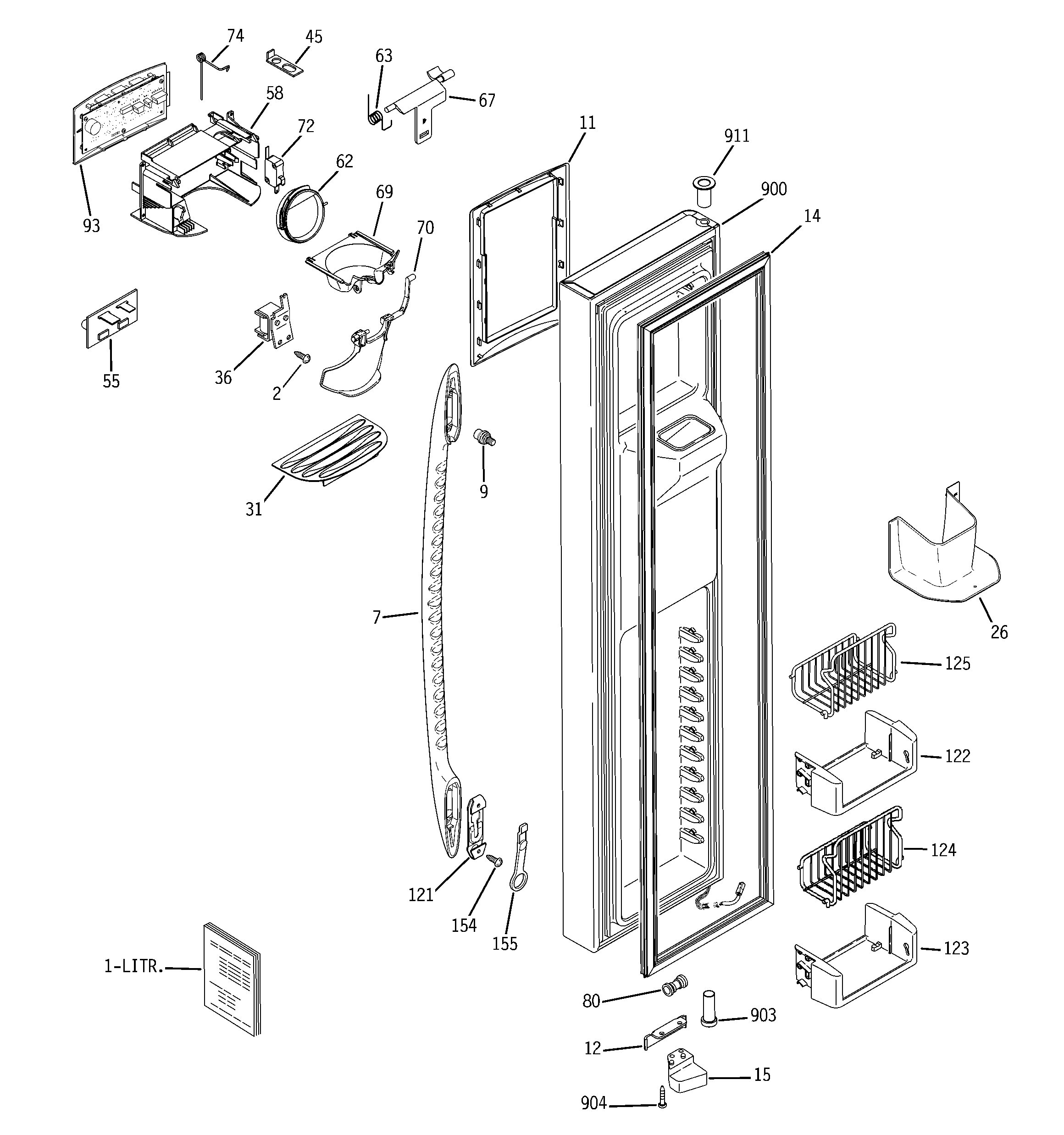 GE PCF23NGTAWW freezer door diagram