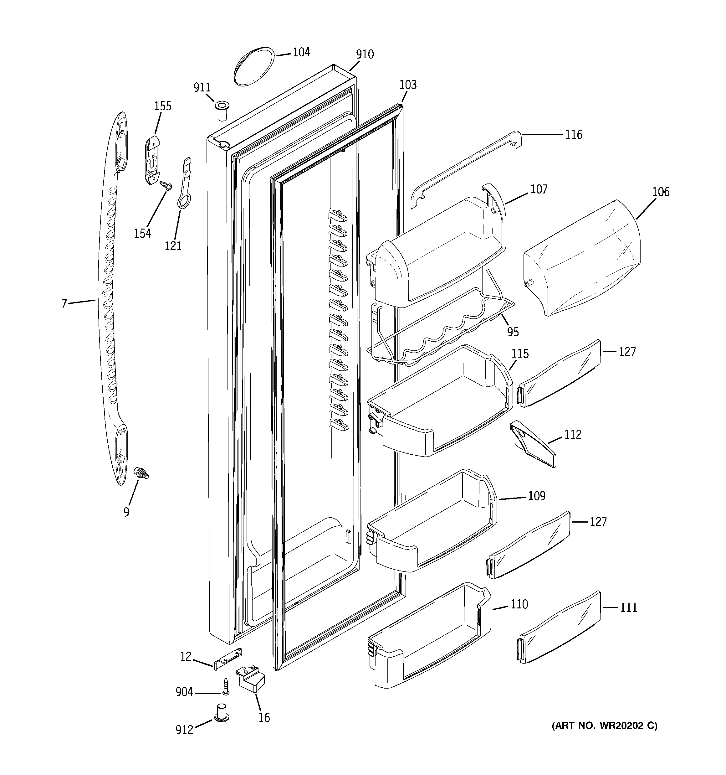 GE PCF23NGTAWW fresh food door diagram