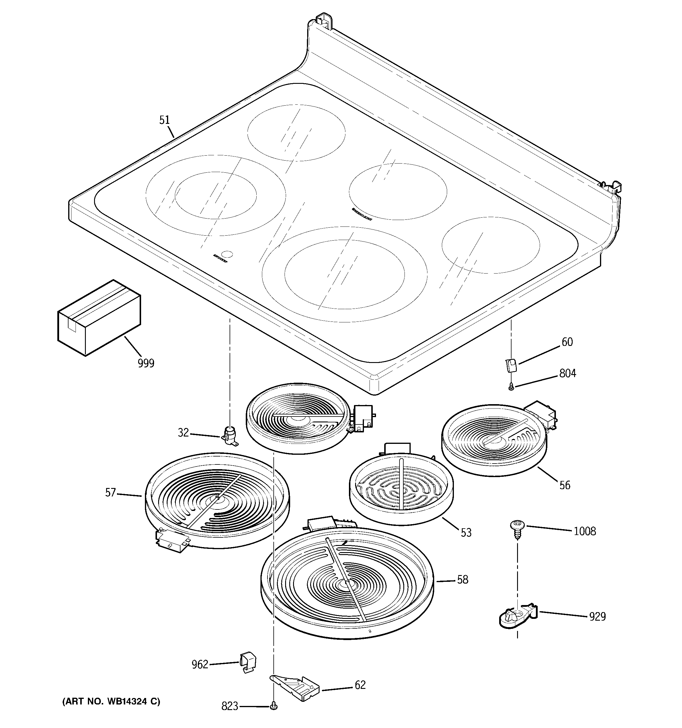 GE JBP71CM1WW cooktop diagram