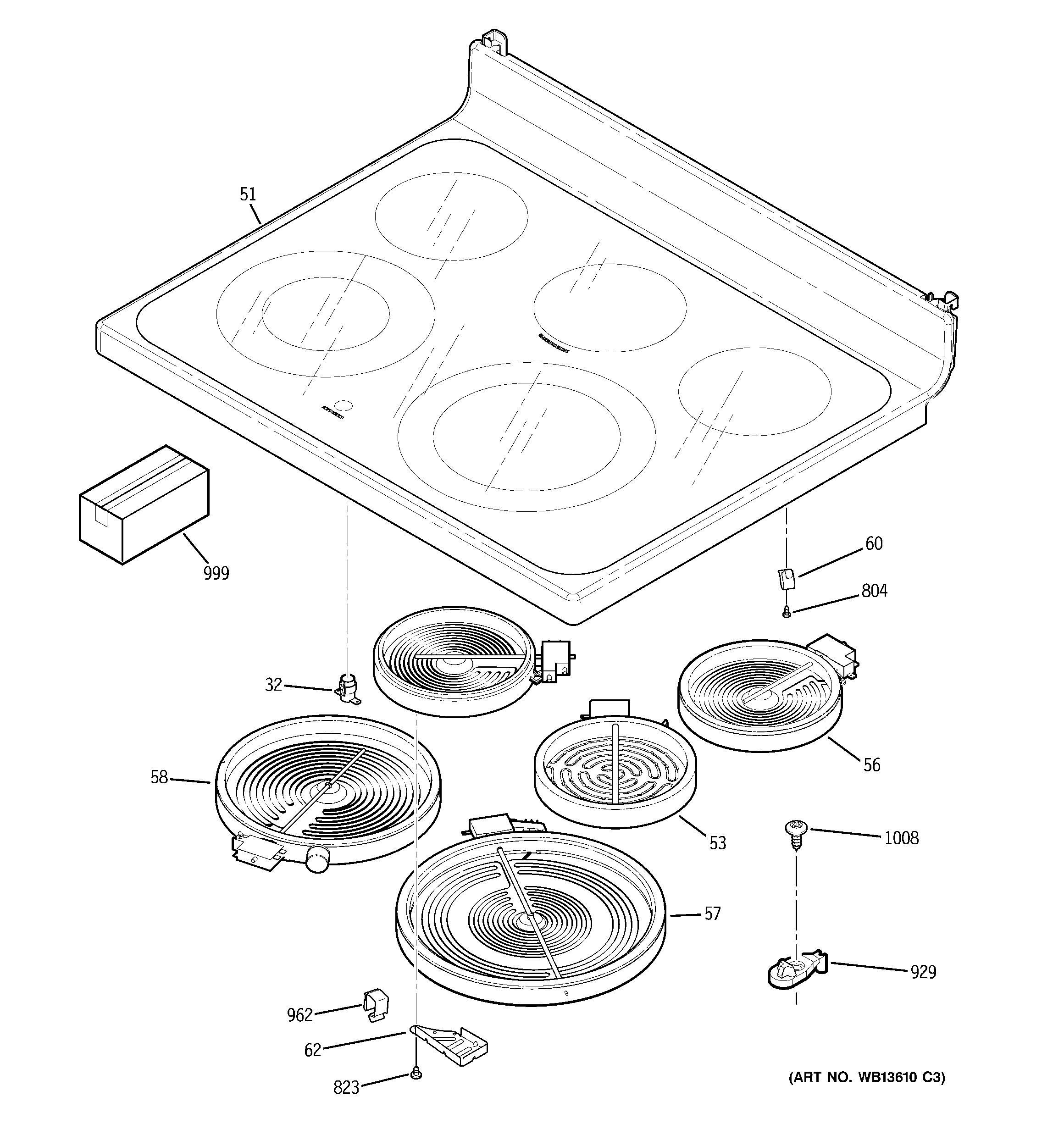 GE JBP80DM1BB cooktop diagram