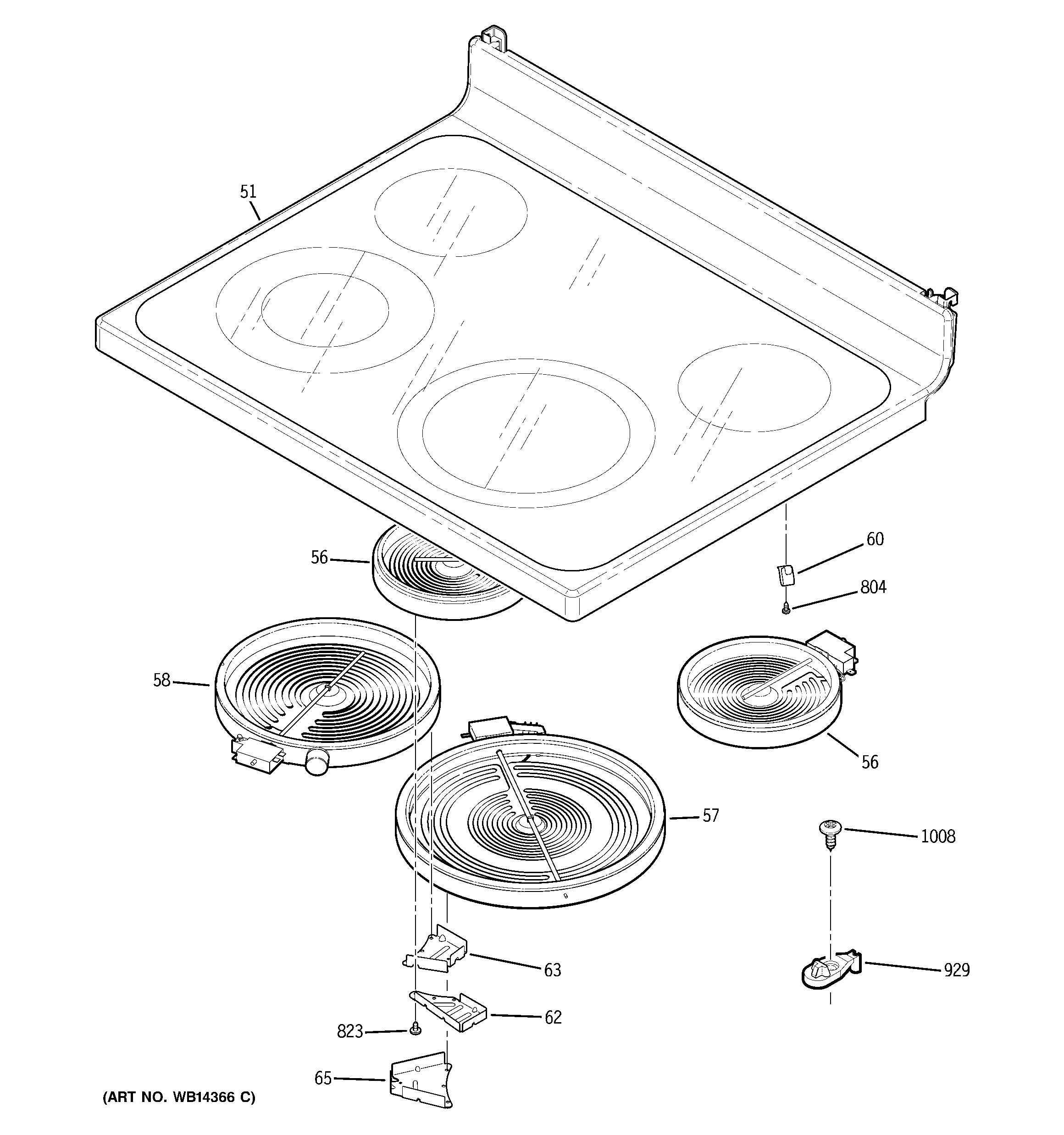 GE JCBP65SM1SS cooktop diagram