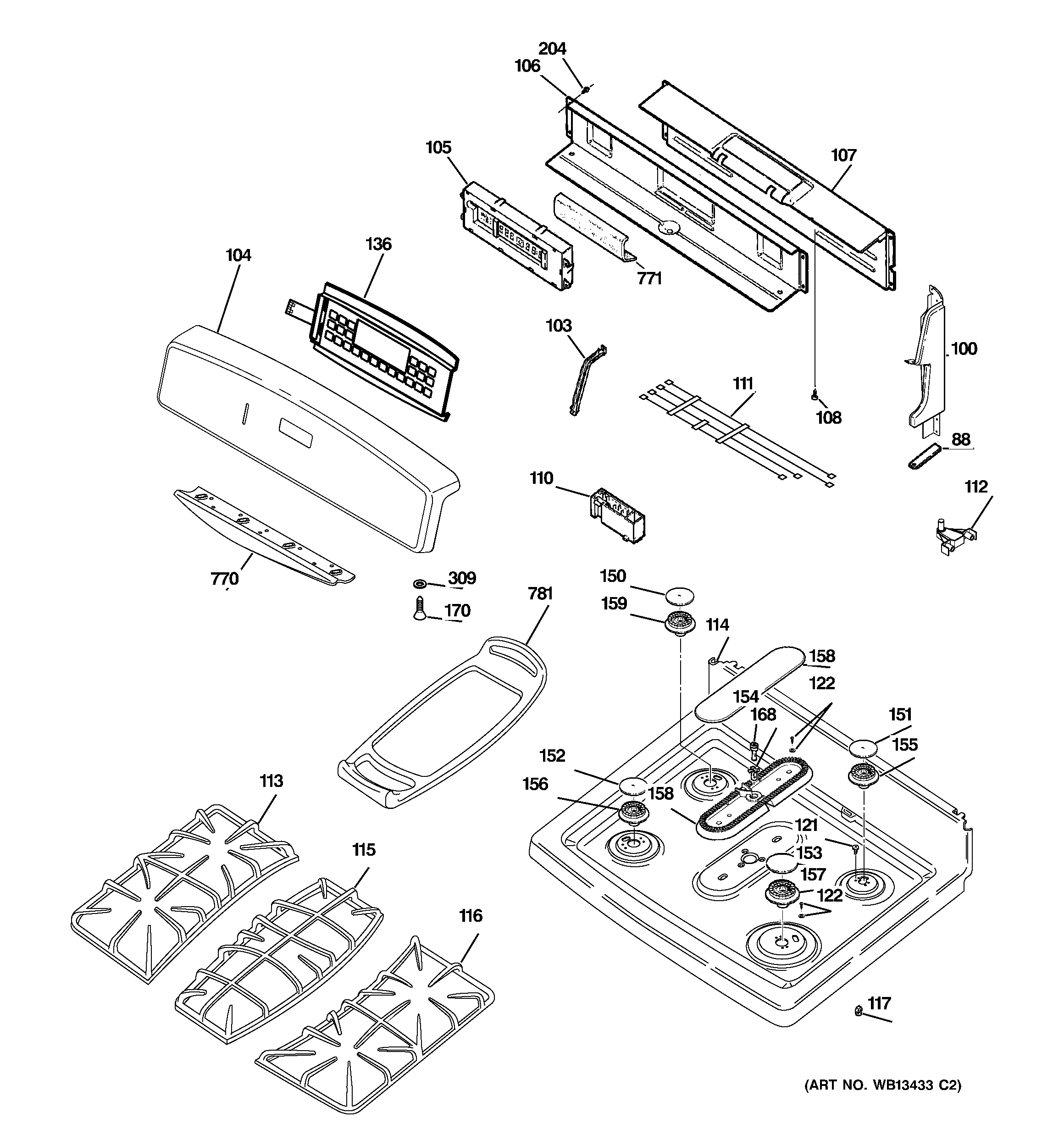 GE JGB908CEK6CC control panel & cooktop diagram