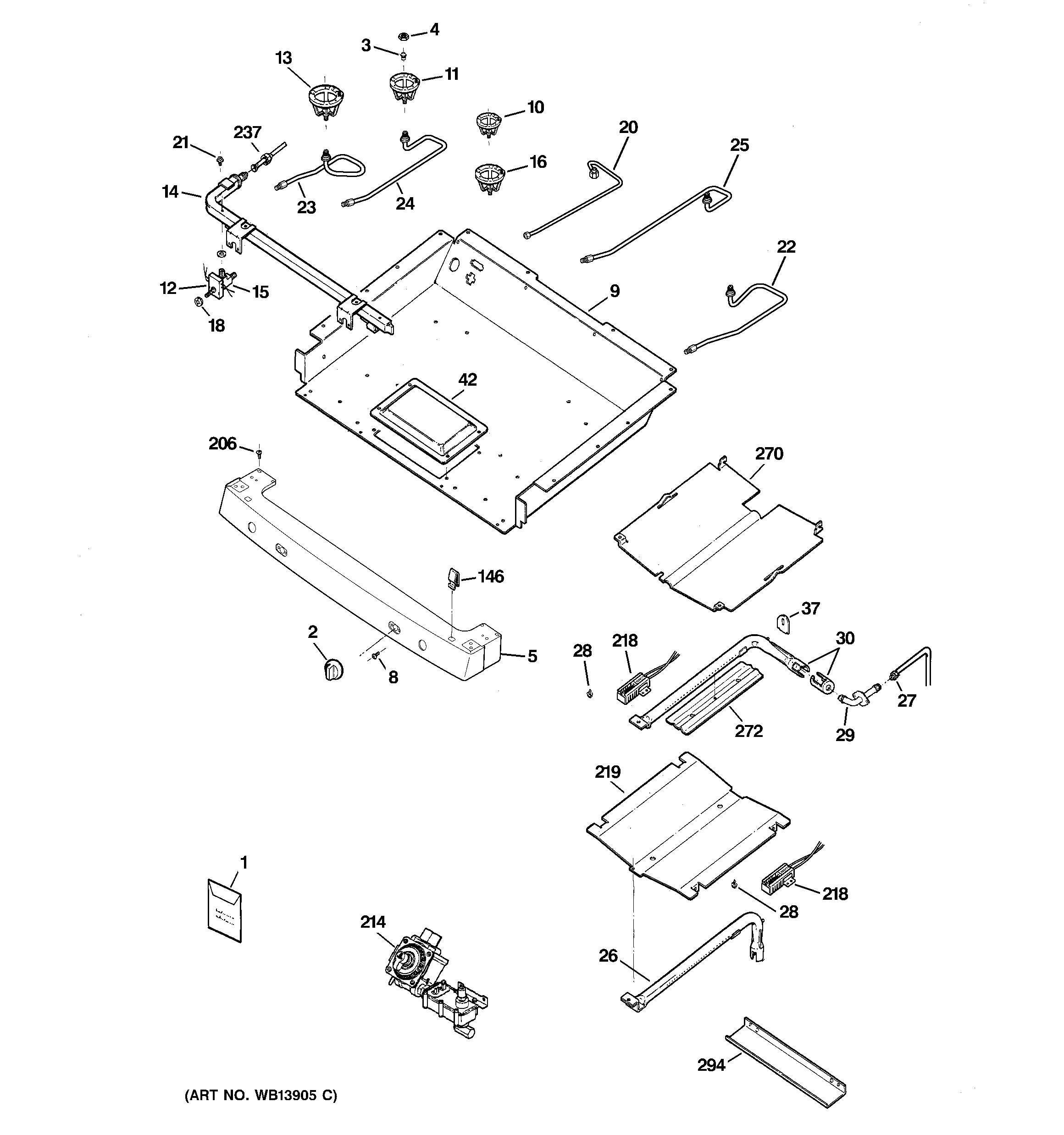 GE JGBP86BEL3BB gas & burner parts diagram