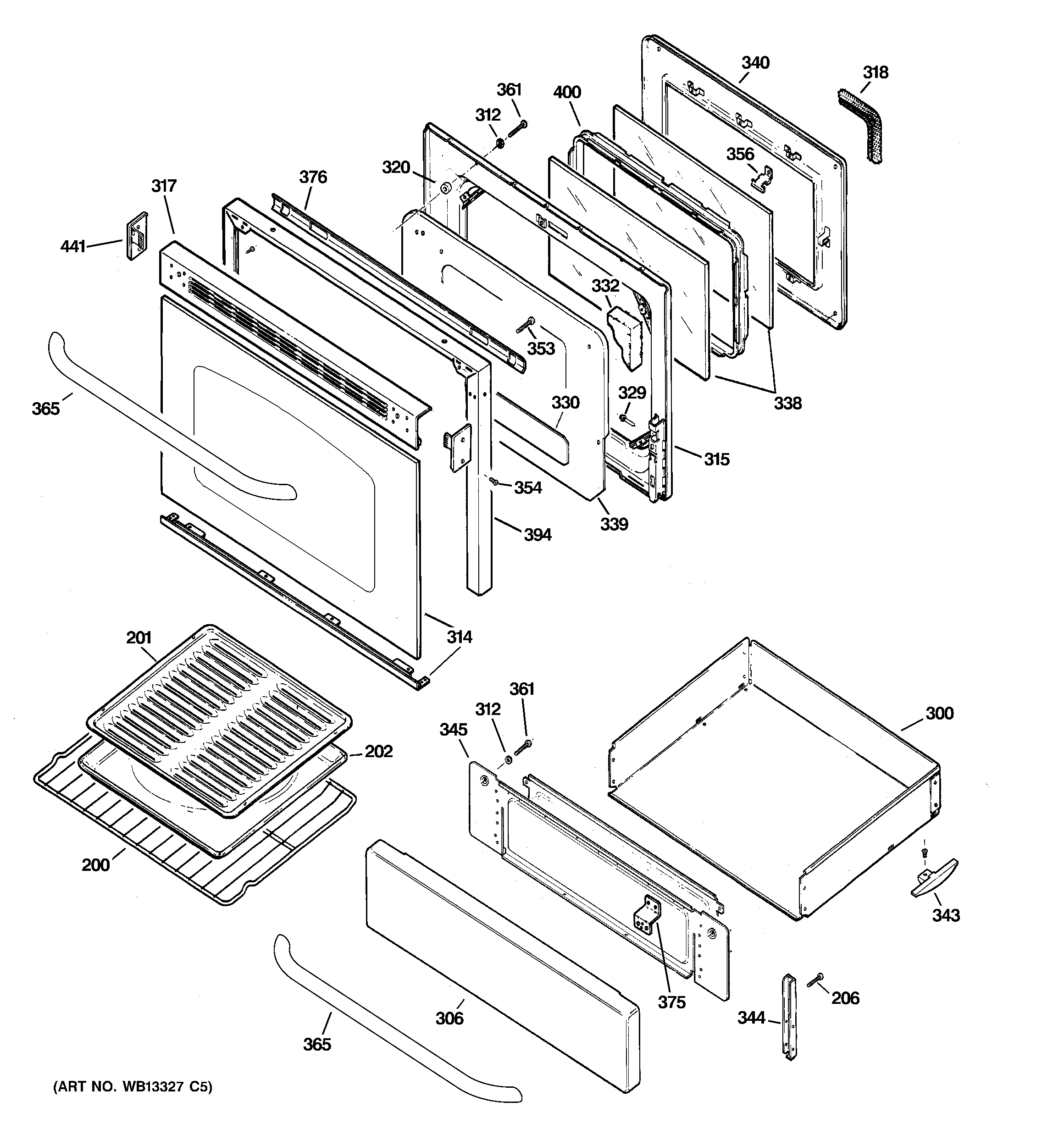 GE JGBP86SEL3SS door & drawer parts diagram