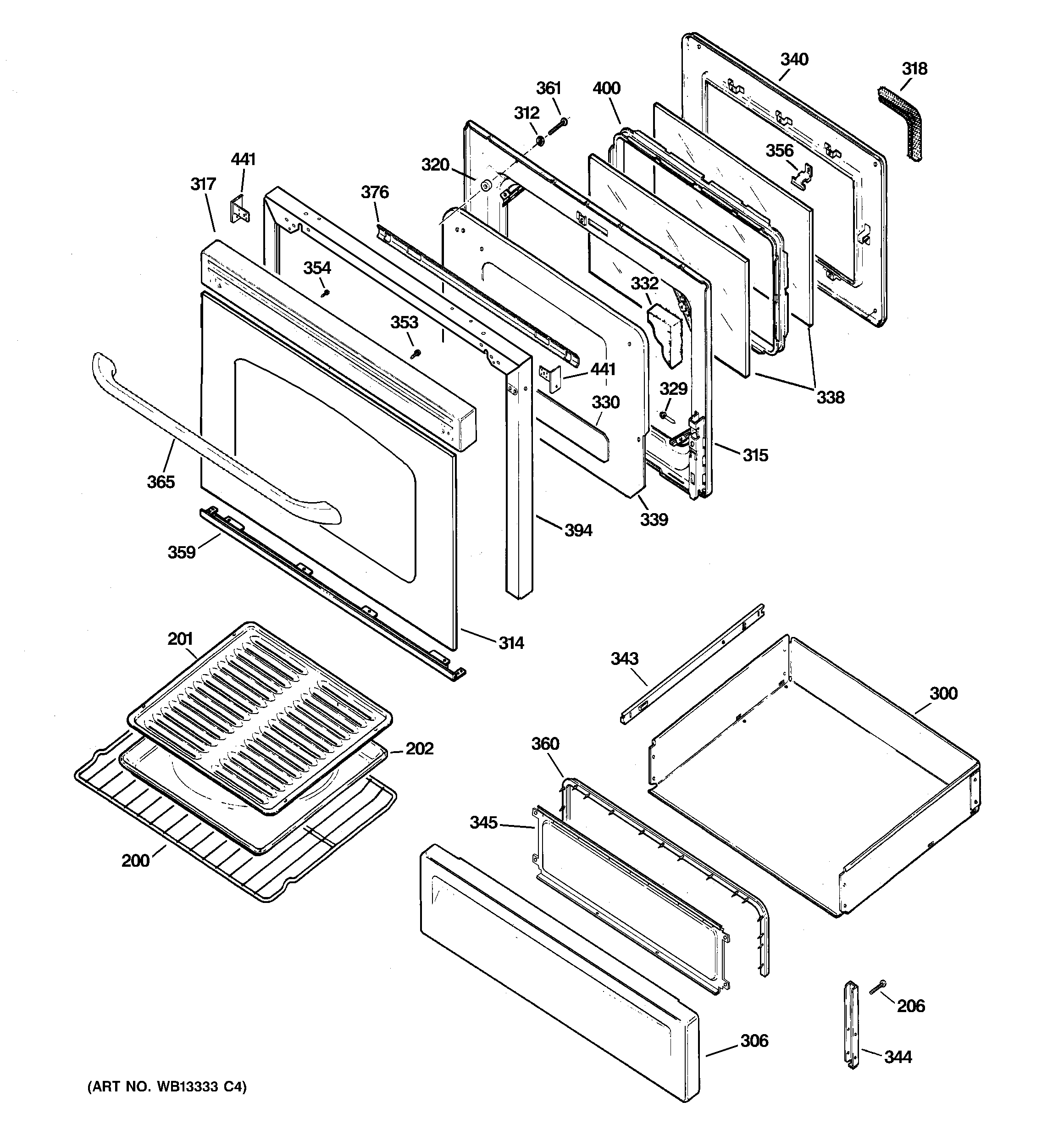 GE JGBP88BEL3BB door & drawer parts diagram