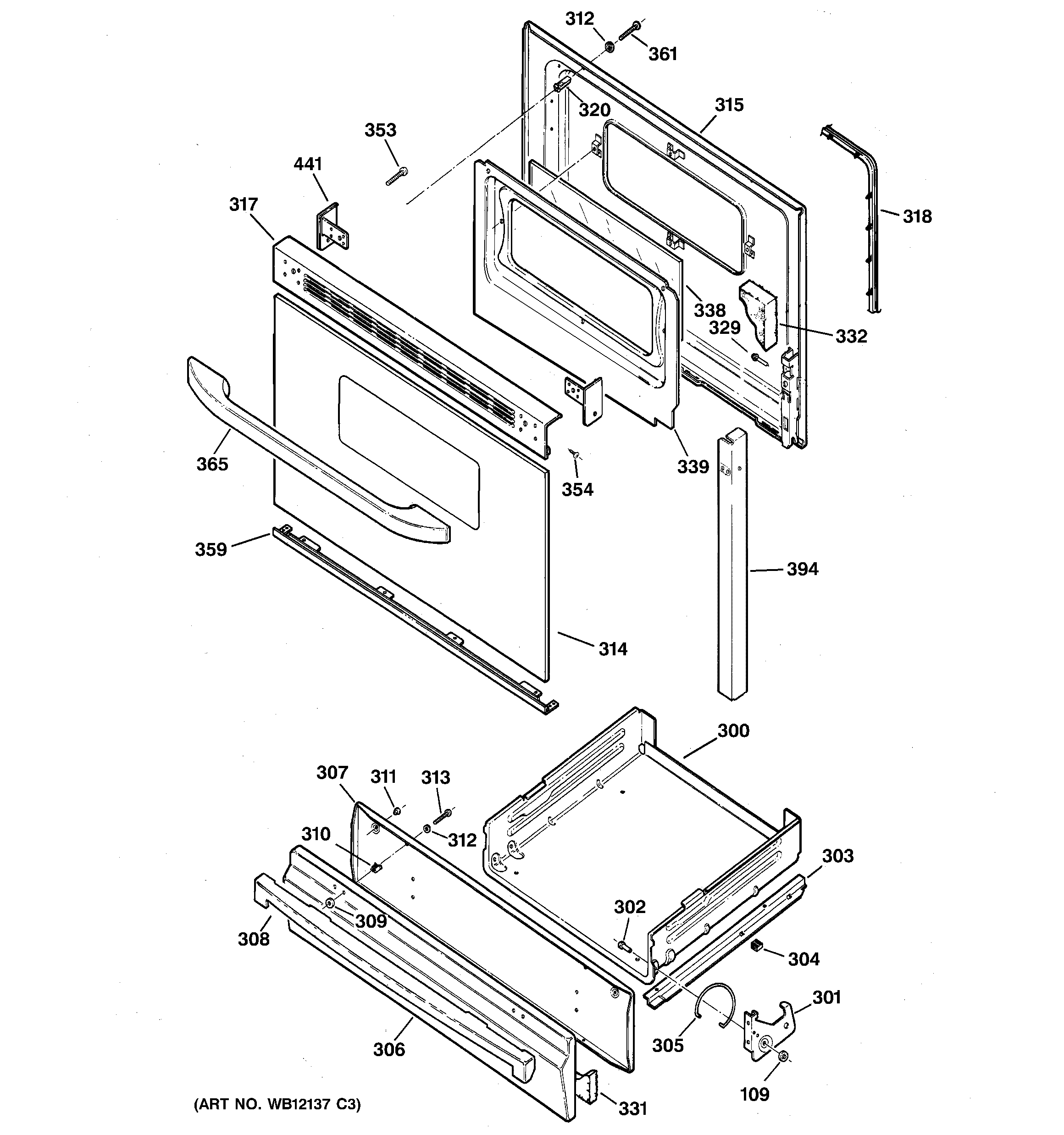 GE JGBS22WEK3WW door & drawer parts diagram