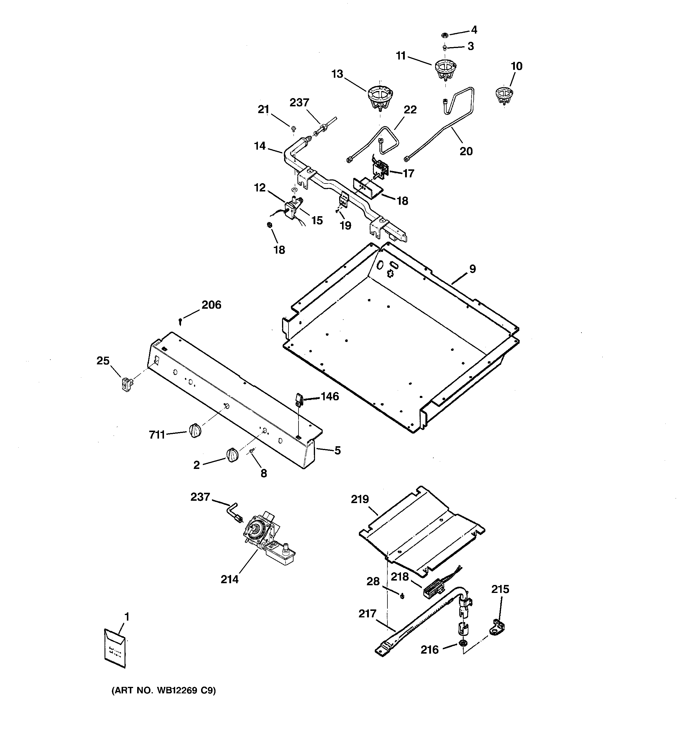 GE JGBS23CEL2CC gas & burner parts diagram
