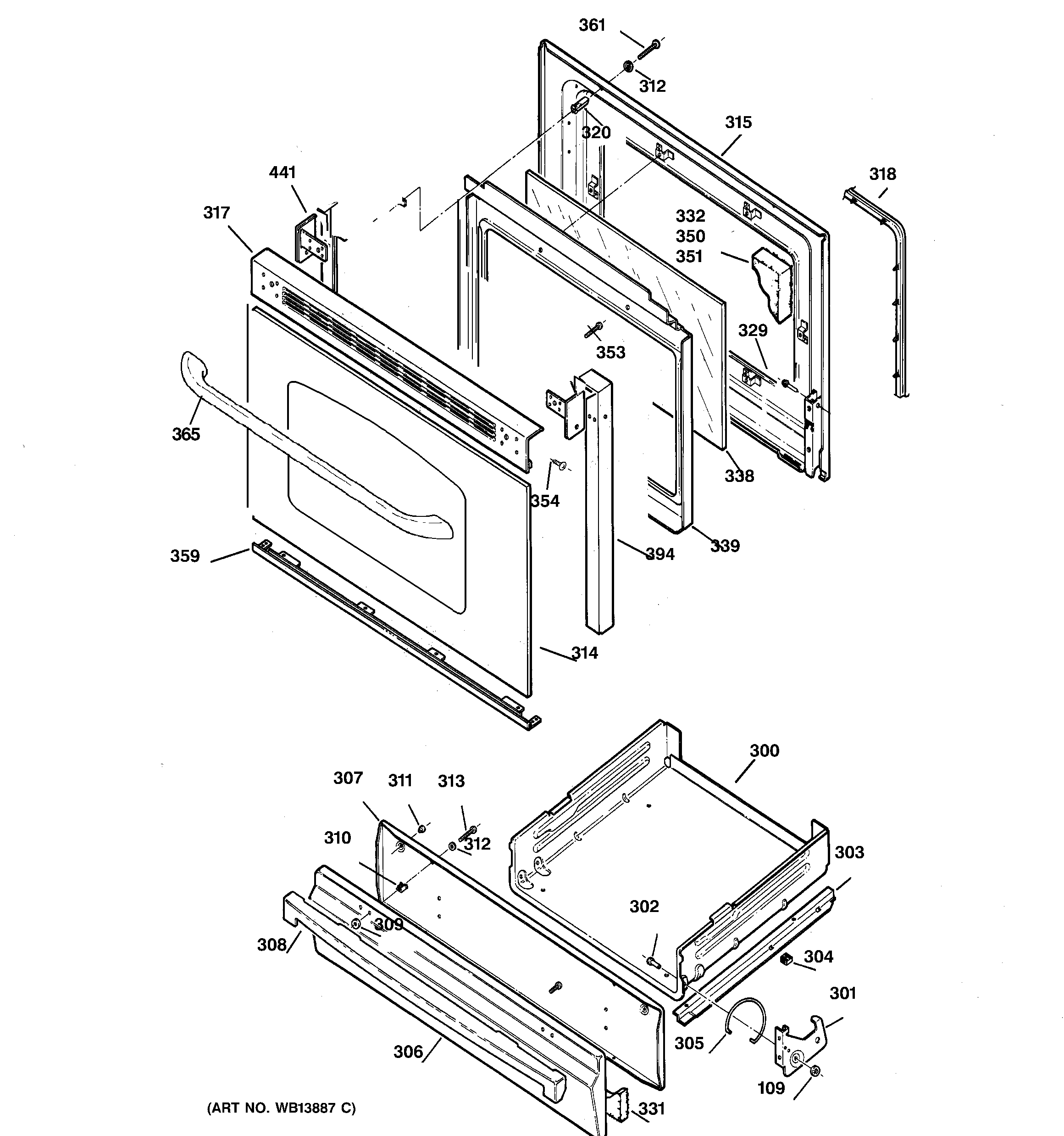 GE JGBS23CEL2CC door & drawer parts diagram