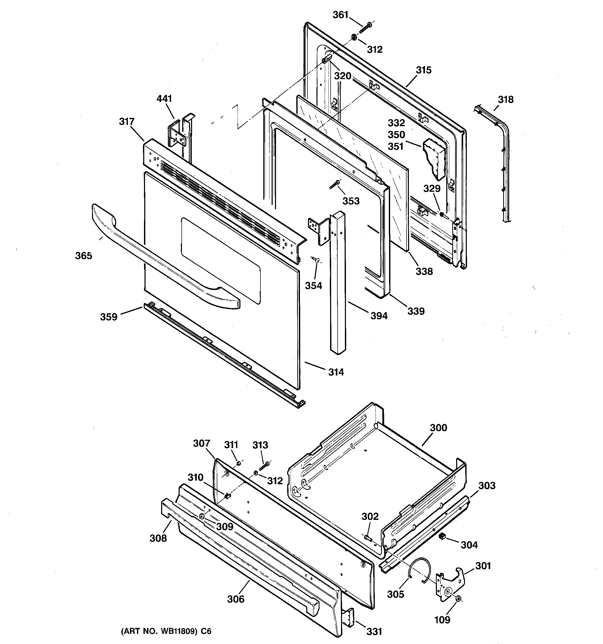 GE JGBS24BEH6CT door & drawer parts diagram