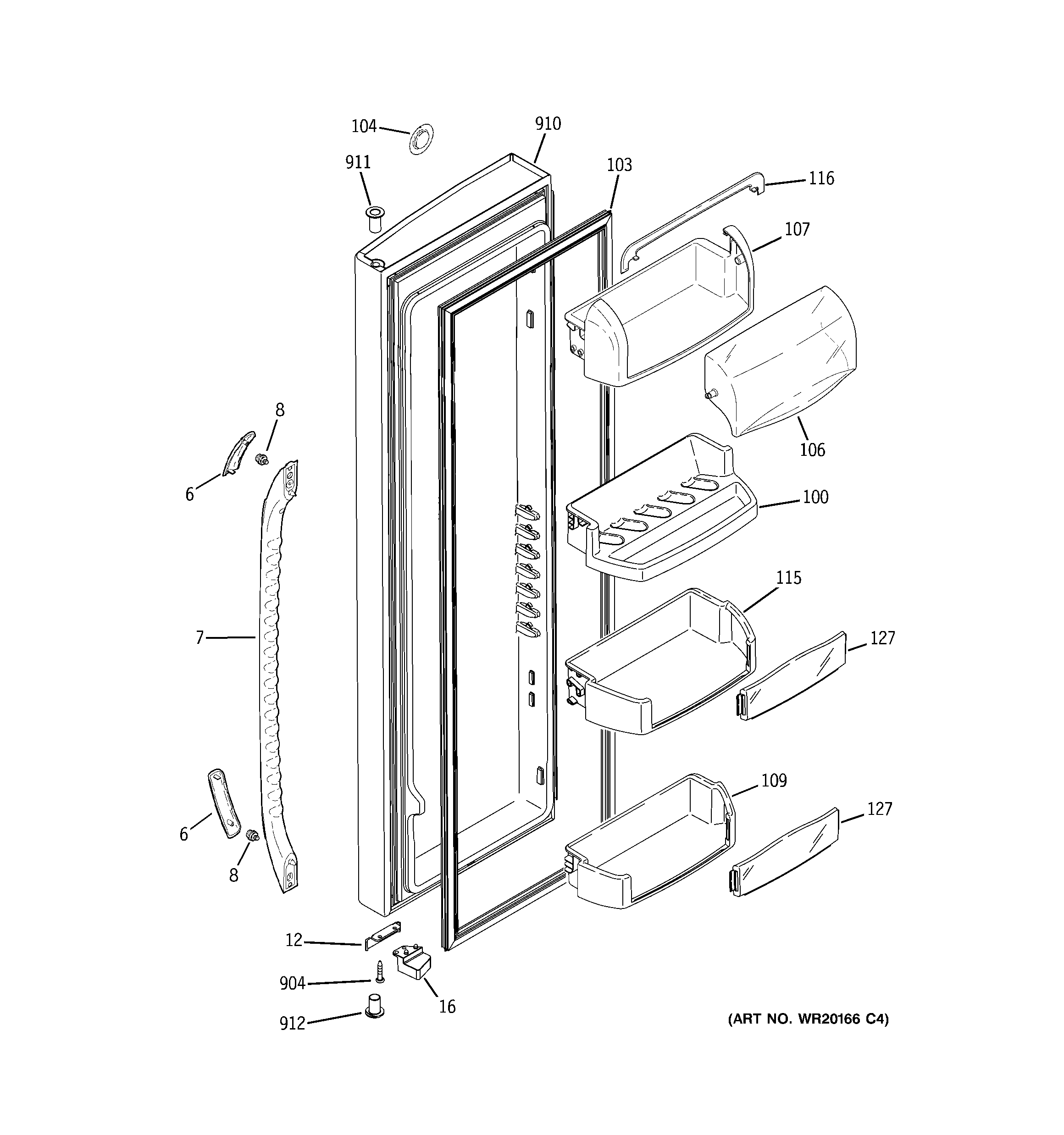 GE DSD26DGWCBG fresh food door diagram
