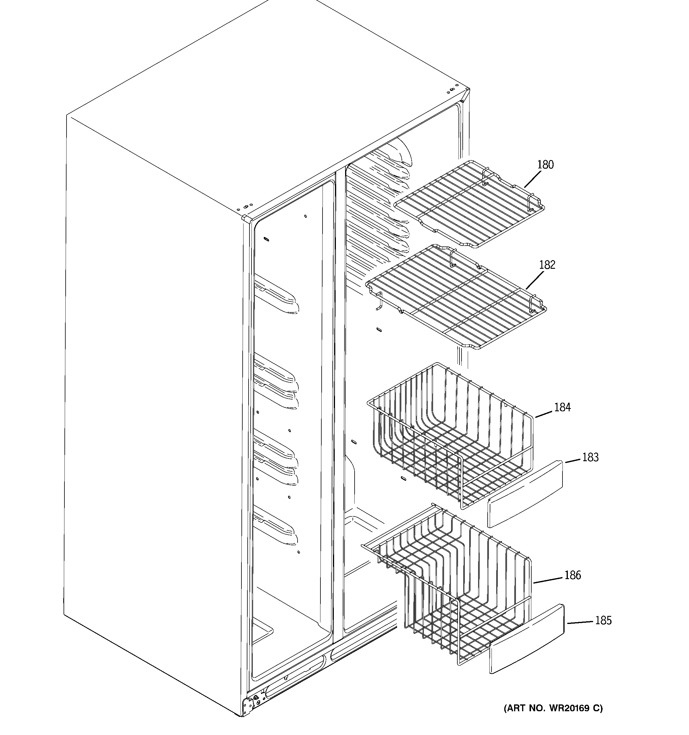 GE DSD26DGWCBG freezer shelves diagram
