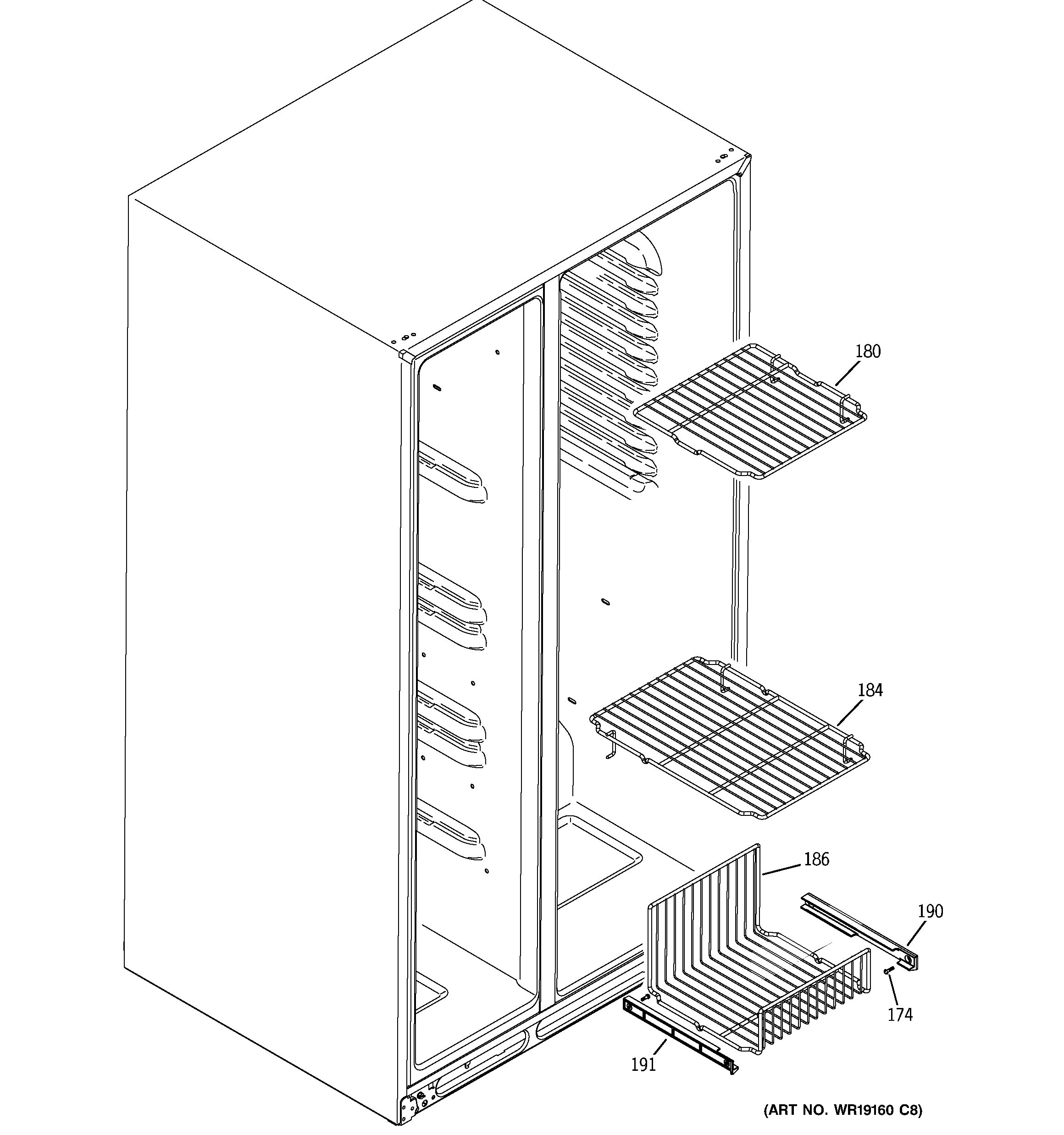 GE GSS25WSTBSS freezer shelves diagram