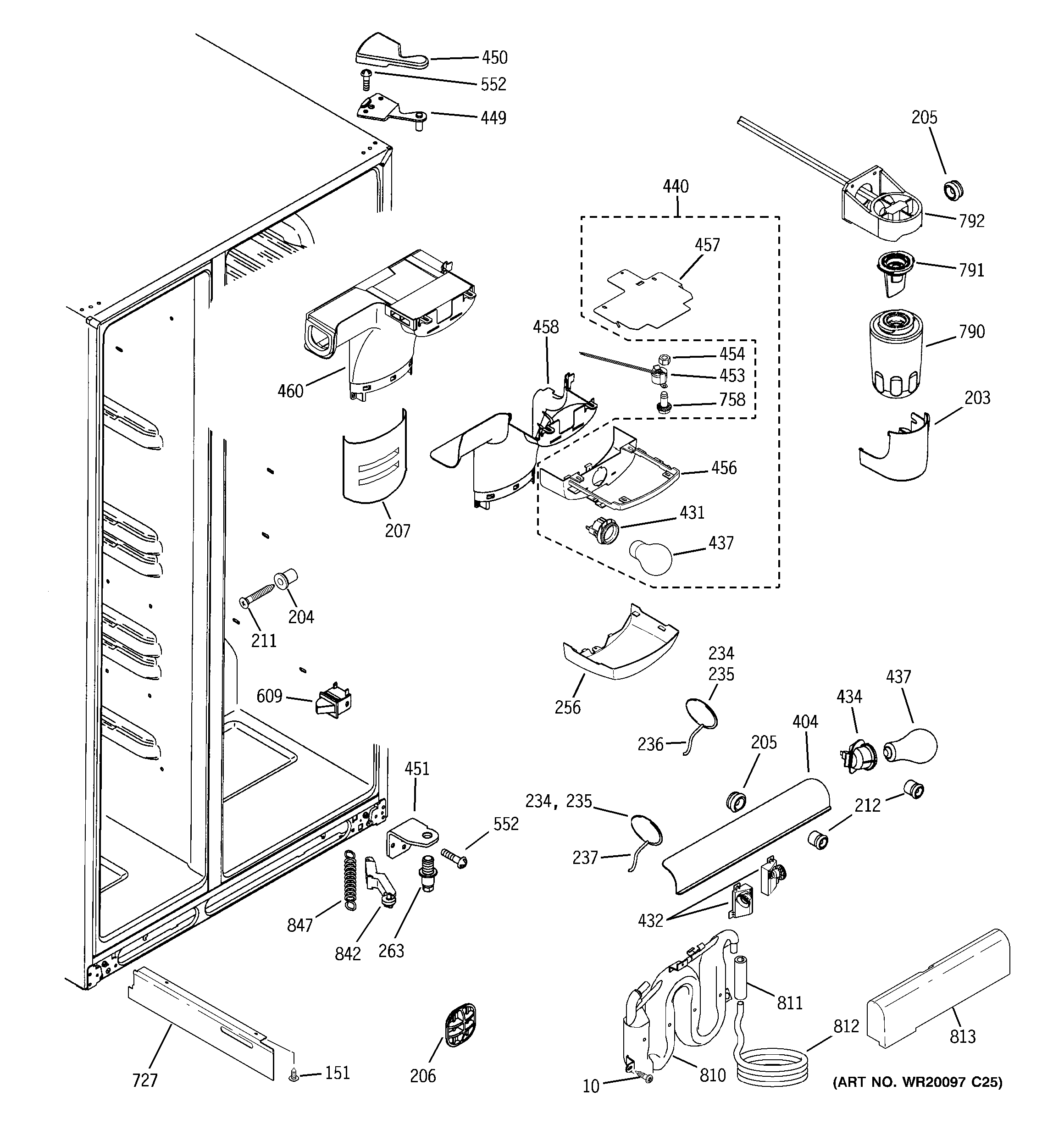 GE GSS25WSTBSS fresh food section diagram