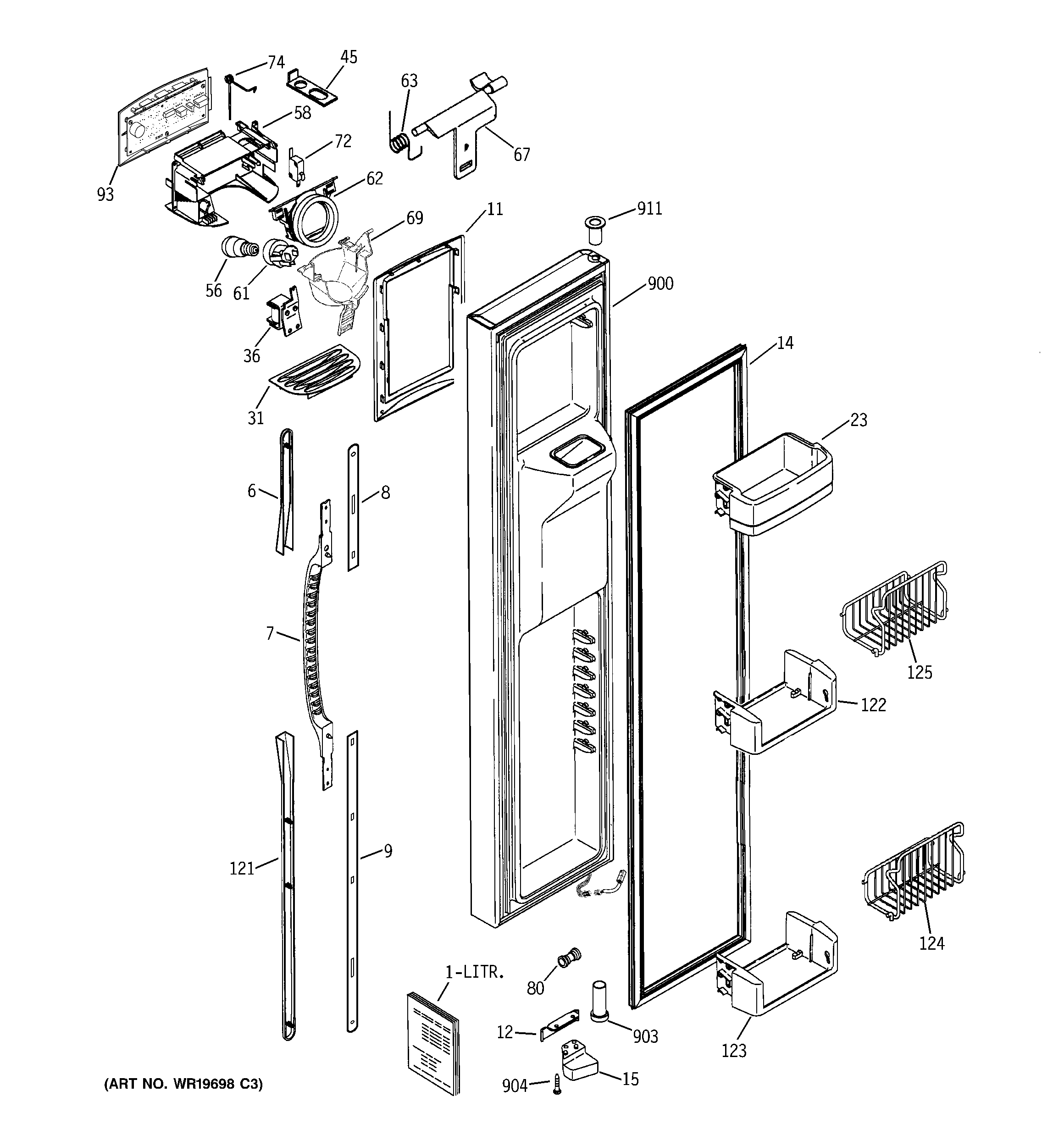 GE PSE25NGTEFBB freezer door diagram