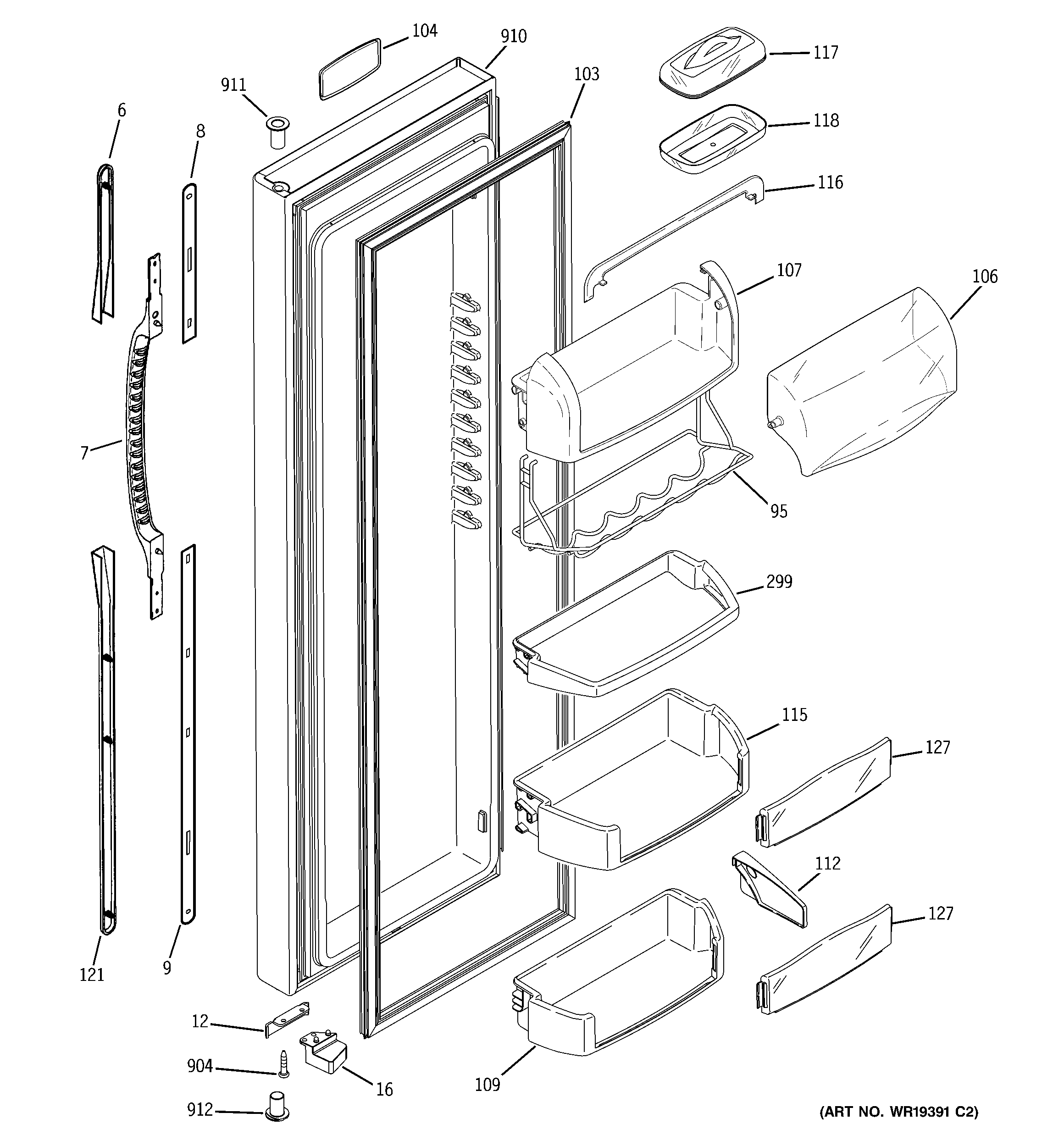 GE PSE25NGTEFBB fresh food door diagram