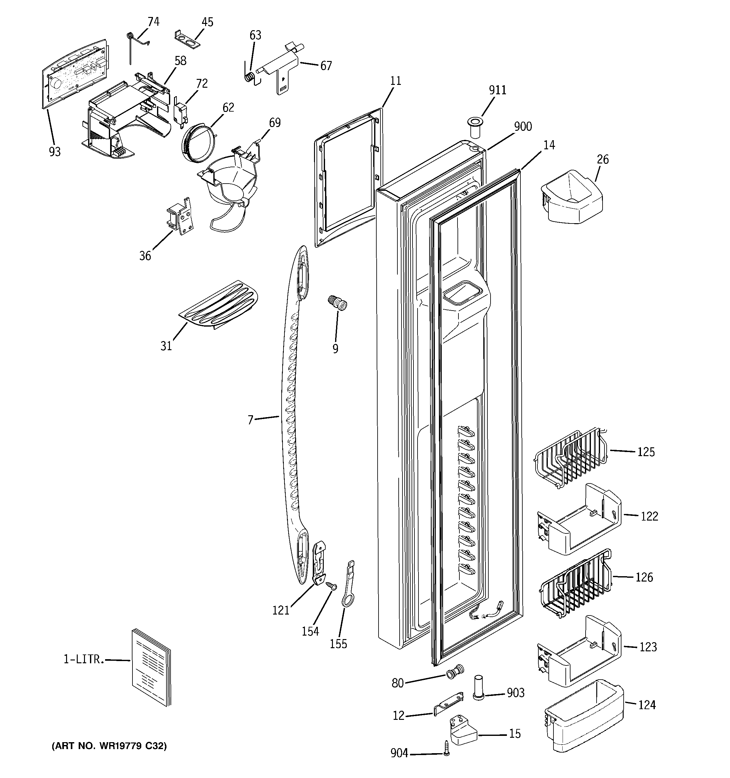 GE PSF23MGWACC freezer door diagram