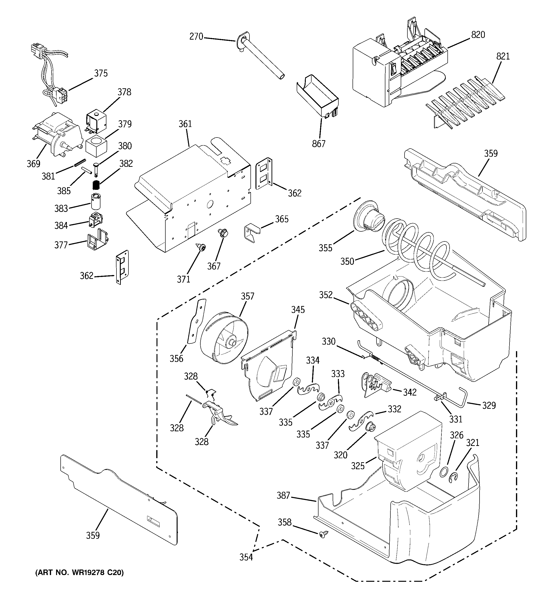 GE PSF23MGWACC ice maker & dispenser diagram