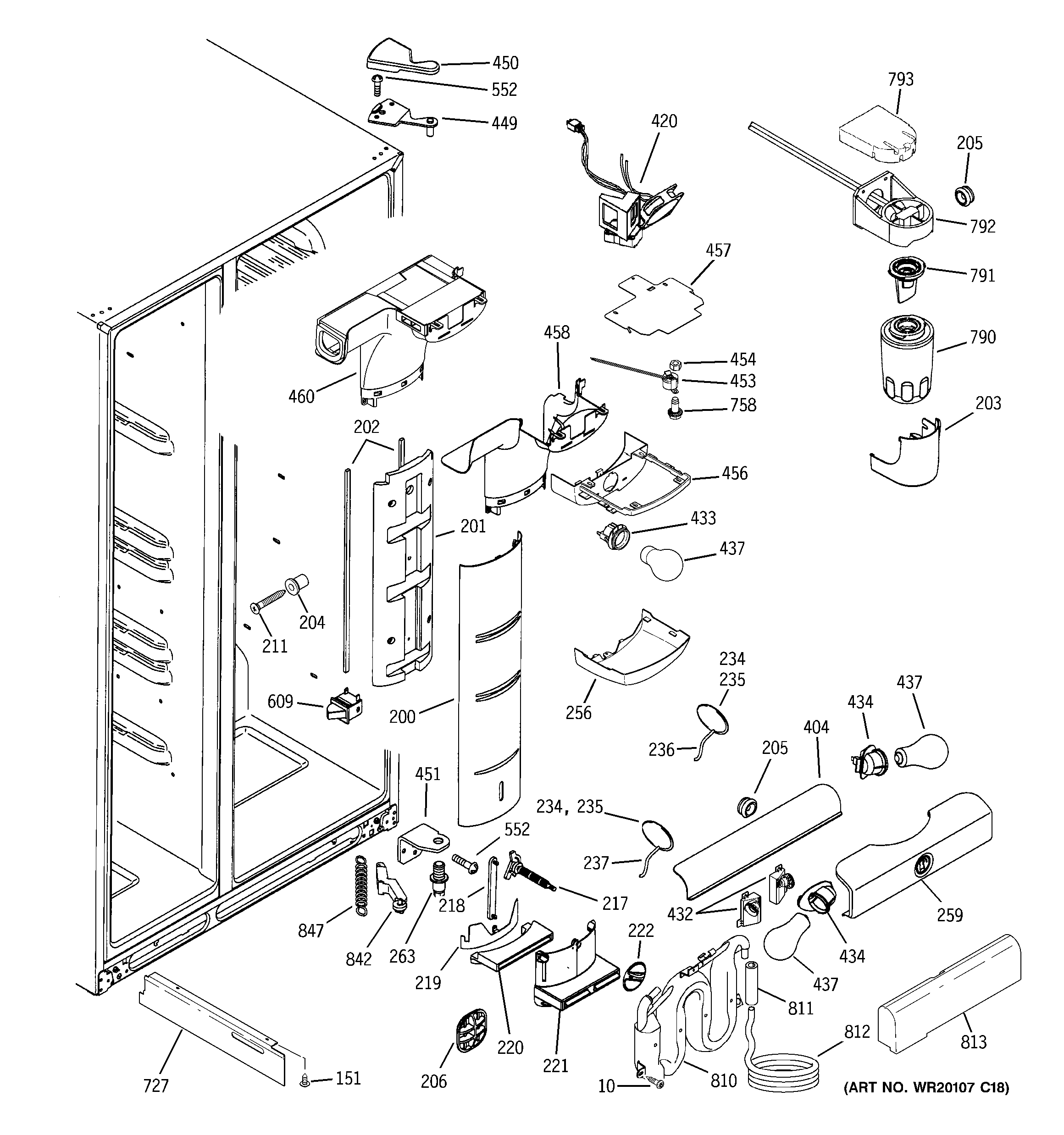 GE PSF23MGWACC fresh food section diagram