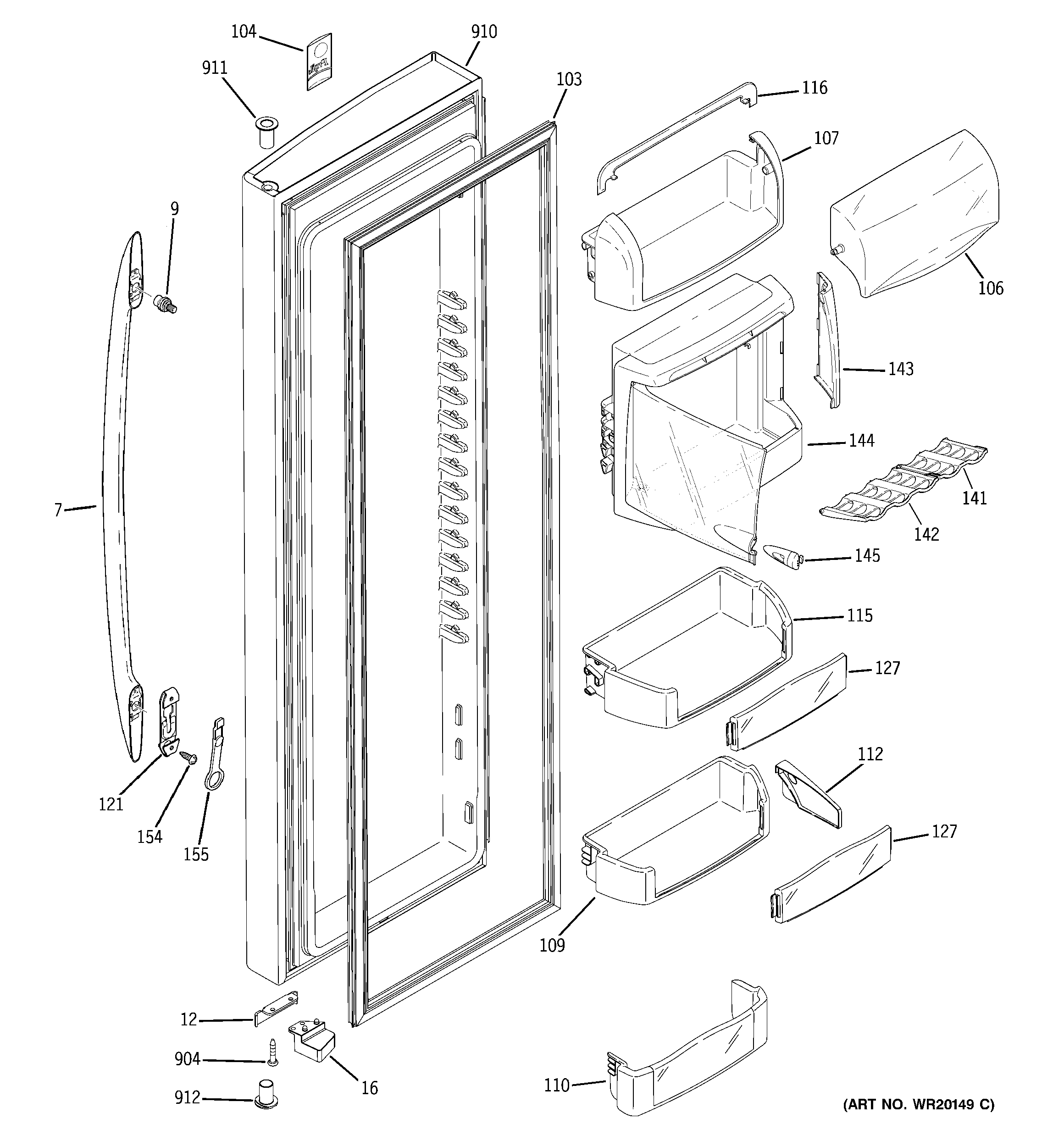 GE PSF26RGWCBB fresh food door diagram