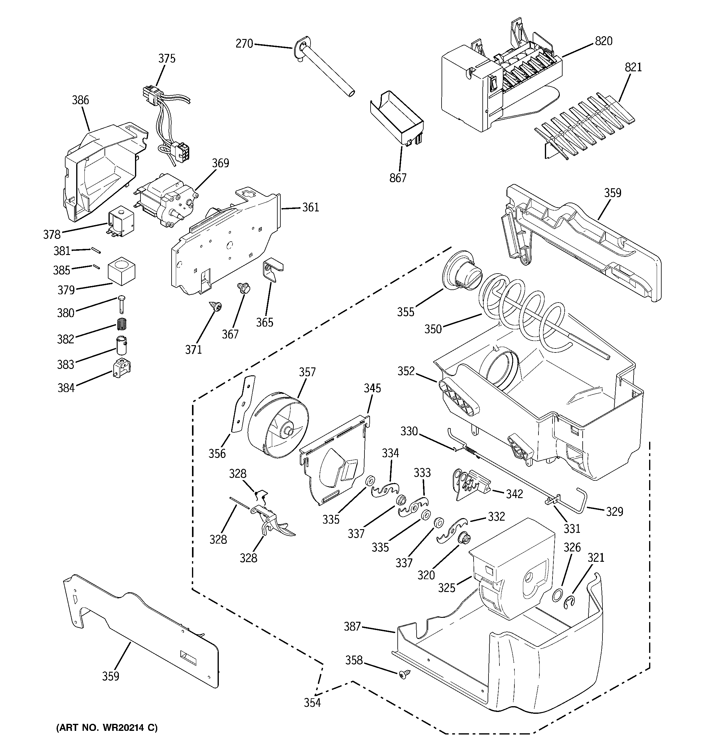 GE PSF26RGWCBB ice maker & dispenser diagram