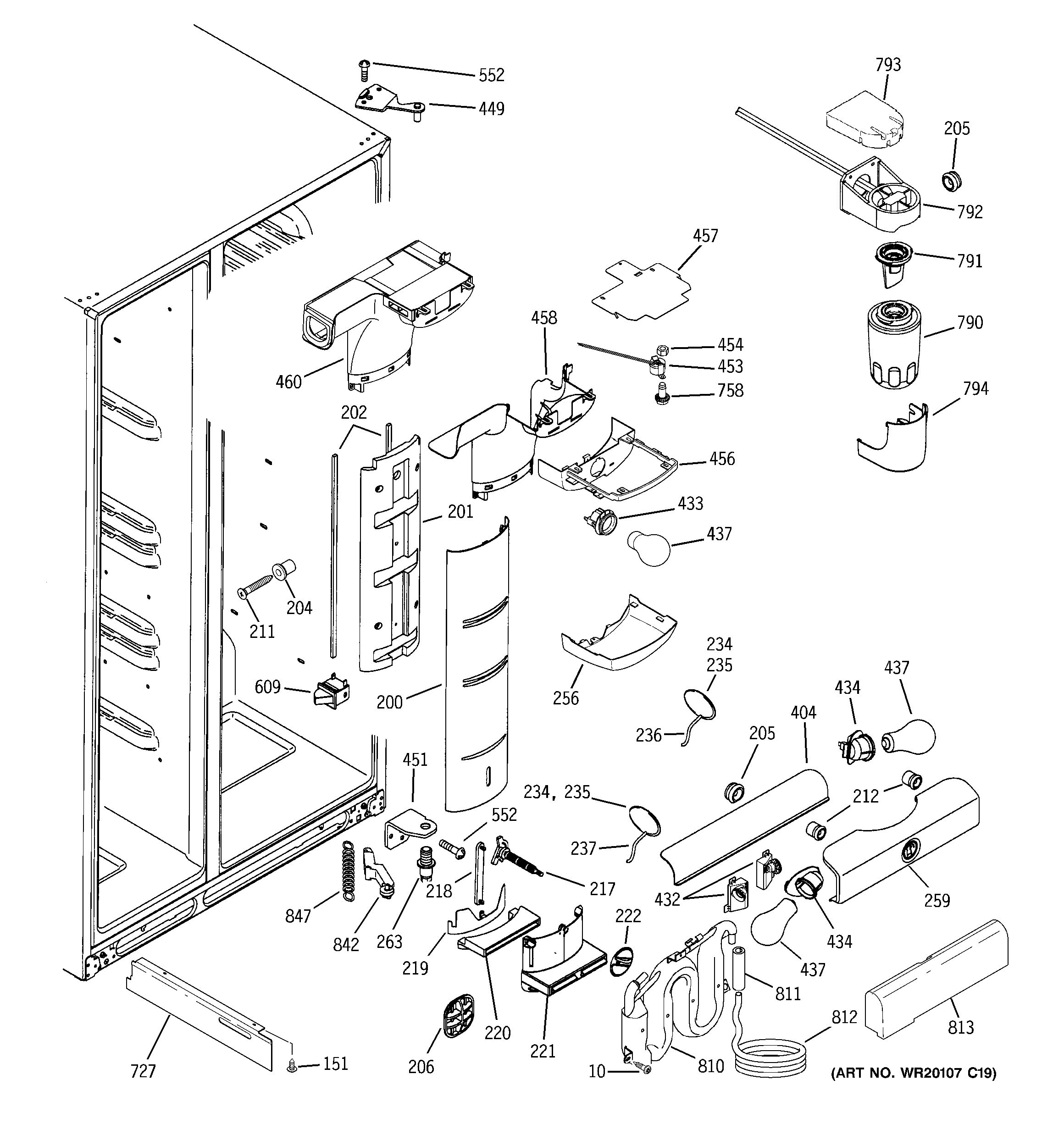 GE PSI23MGWCCV fresh food section diagram