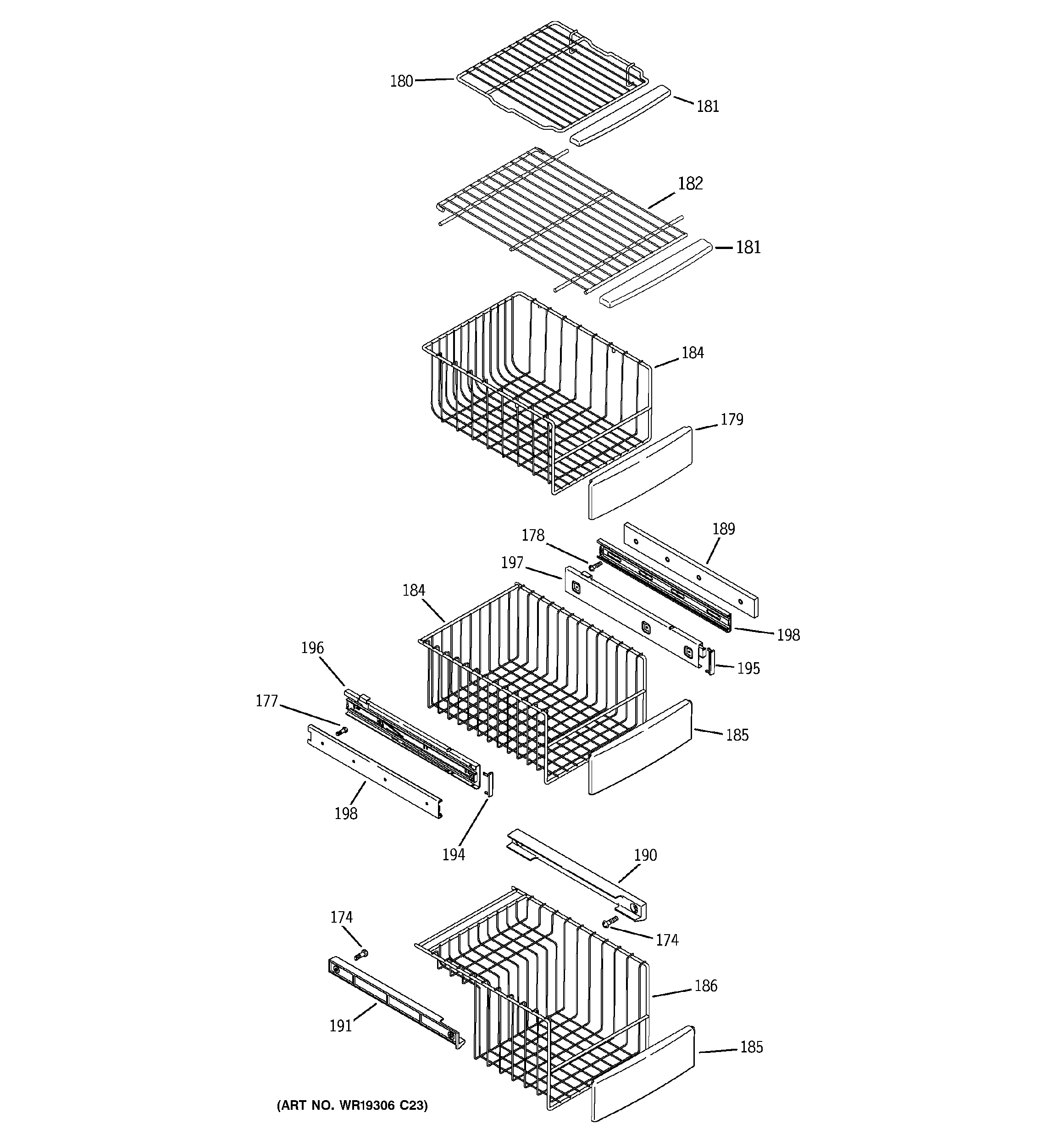 GE PSK29NHSECWW freezer shelves diagram