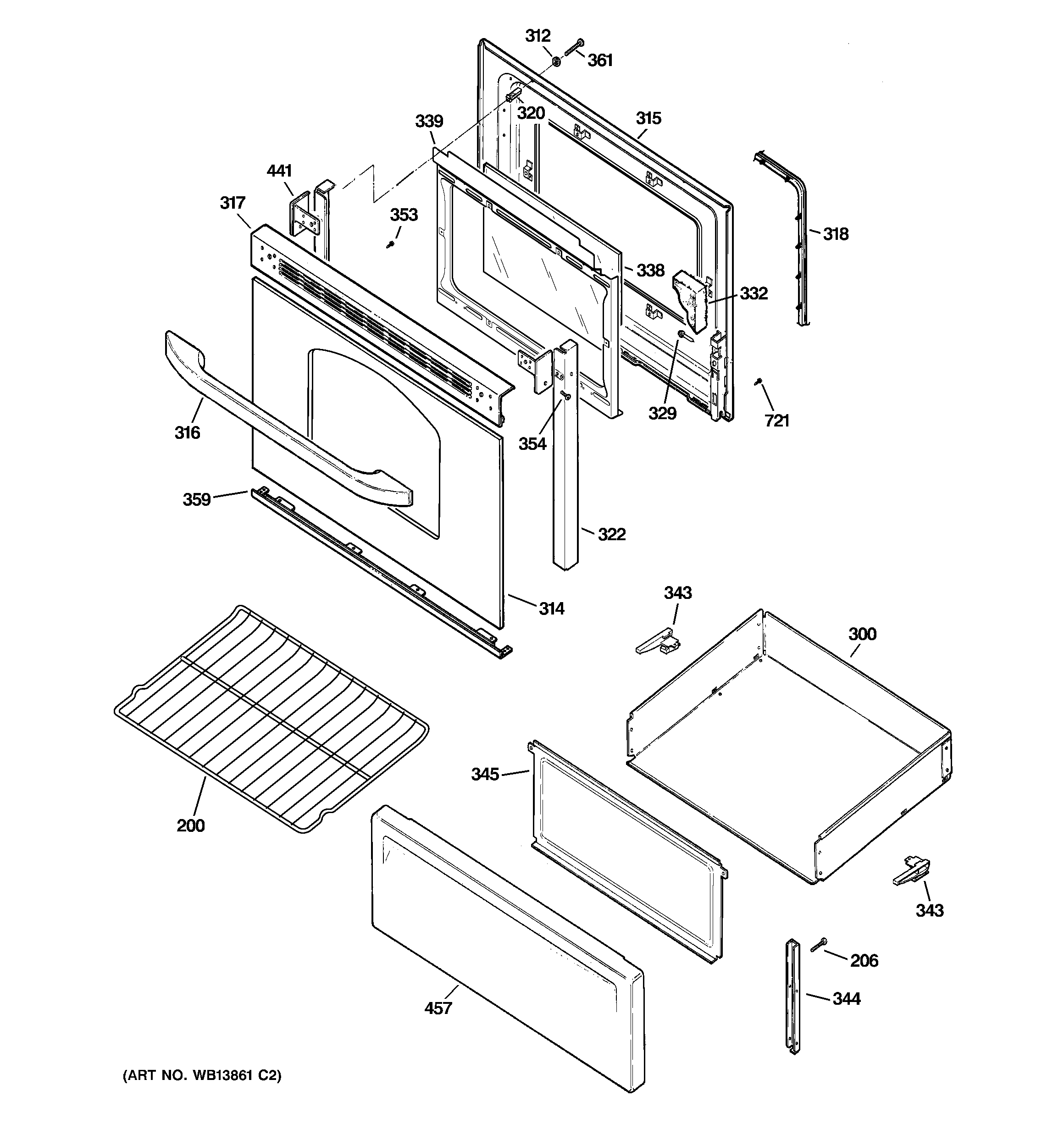 GE JBS56DM1WW door & drawer parts diagram