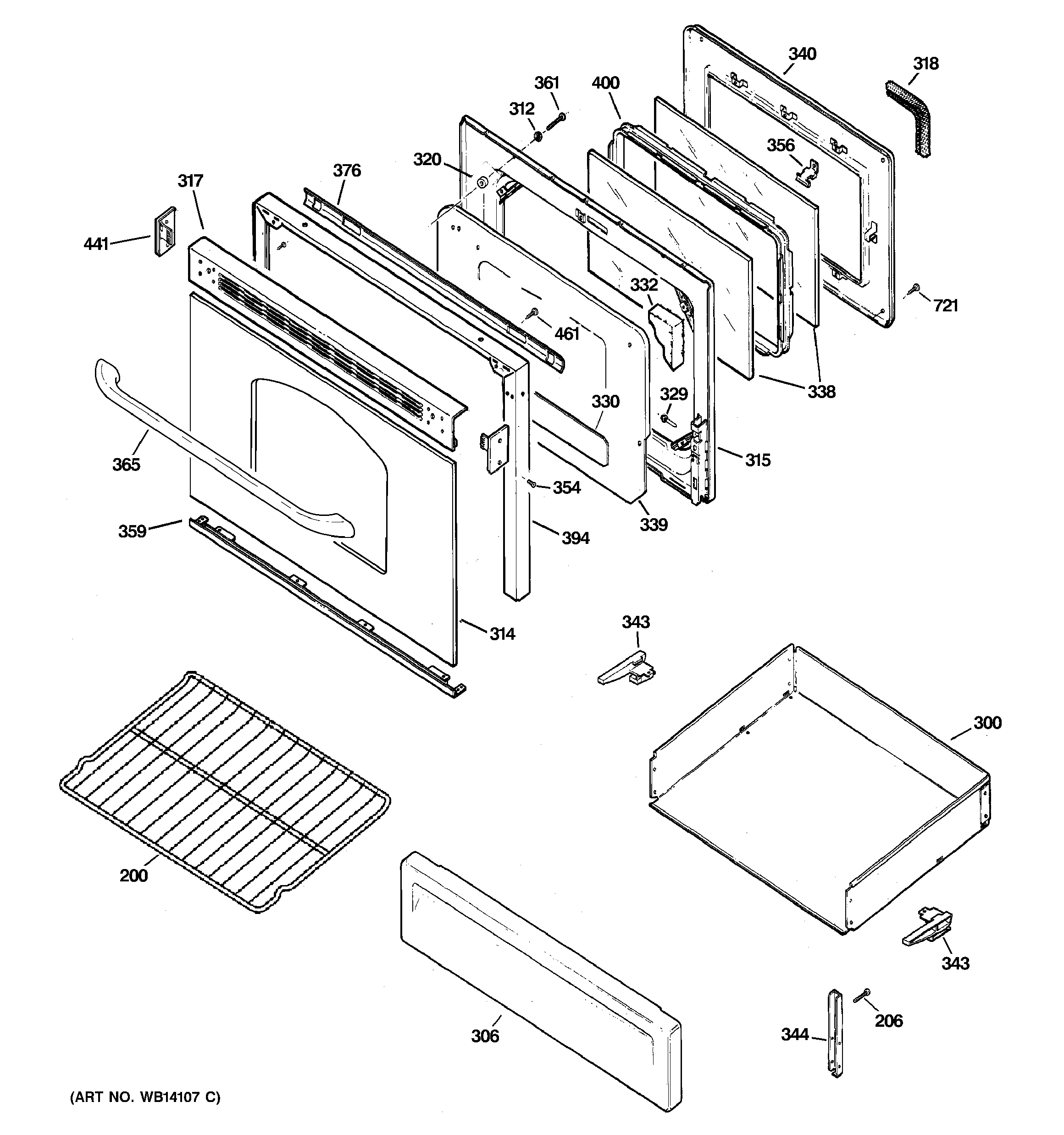 GE JGBP32DEM1WW door & drawer parts diagram
