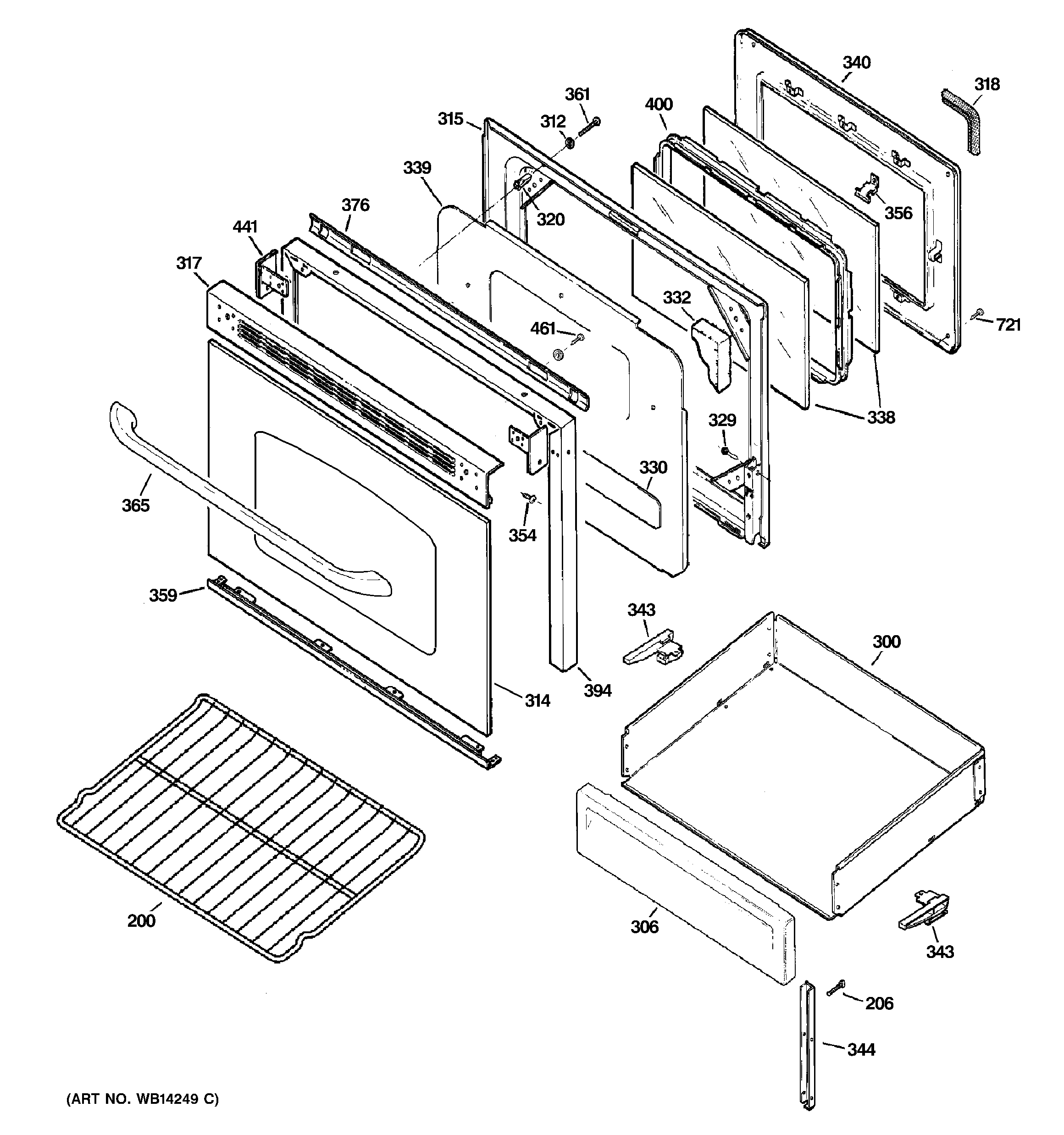 GE JGBP36DEM1CC door & drawer parts diagram