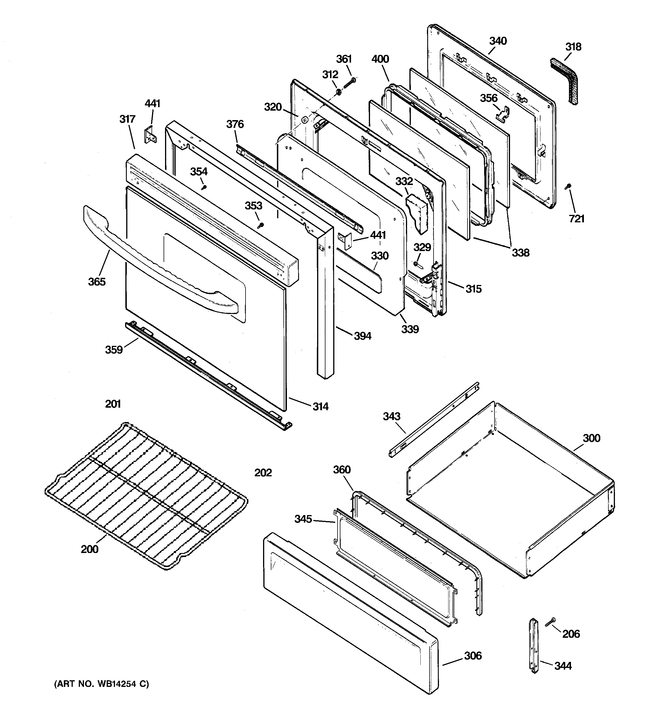 GE JGBP85DEM1WW door & drawer parts diagram