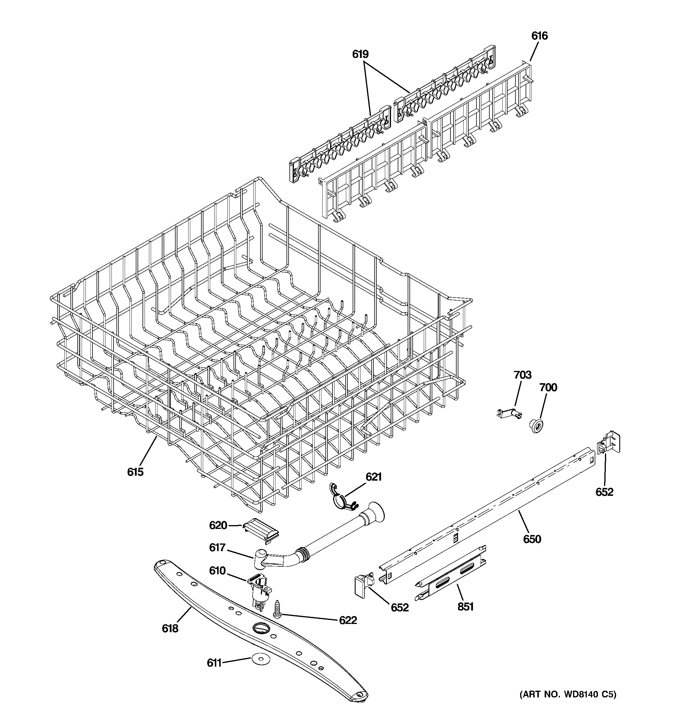 GE PDW8211N00BB upper rack assembly diagram