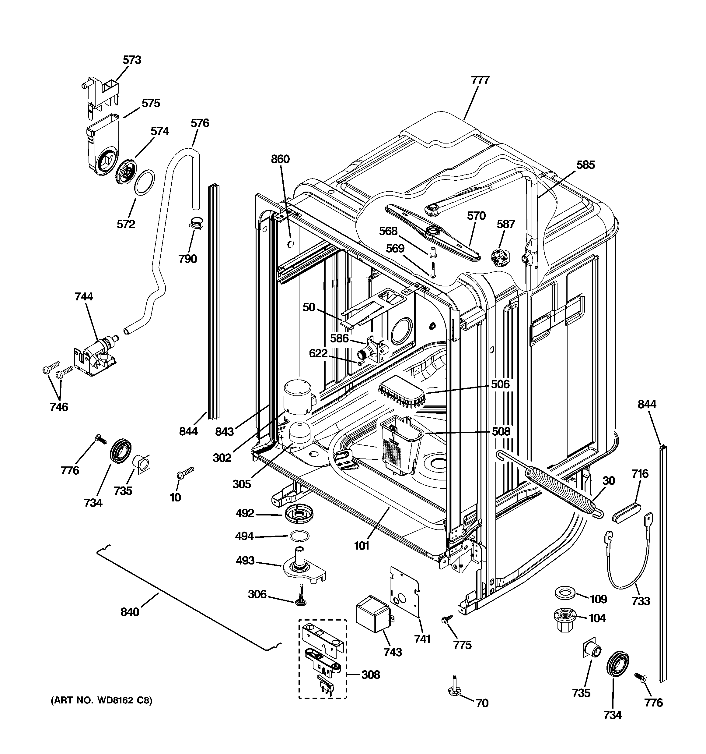 GE PDW8400N00BB body parts diagram